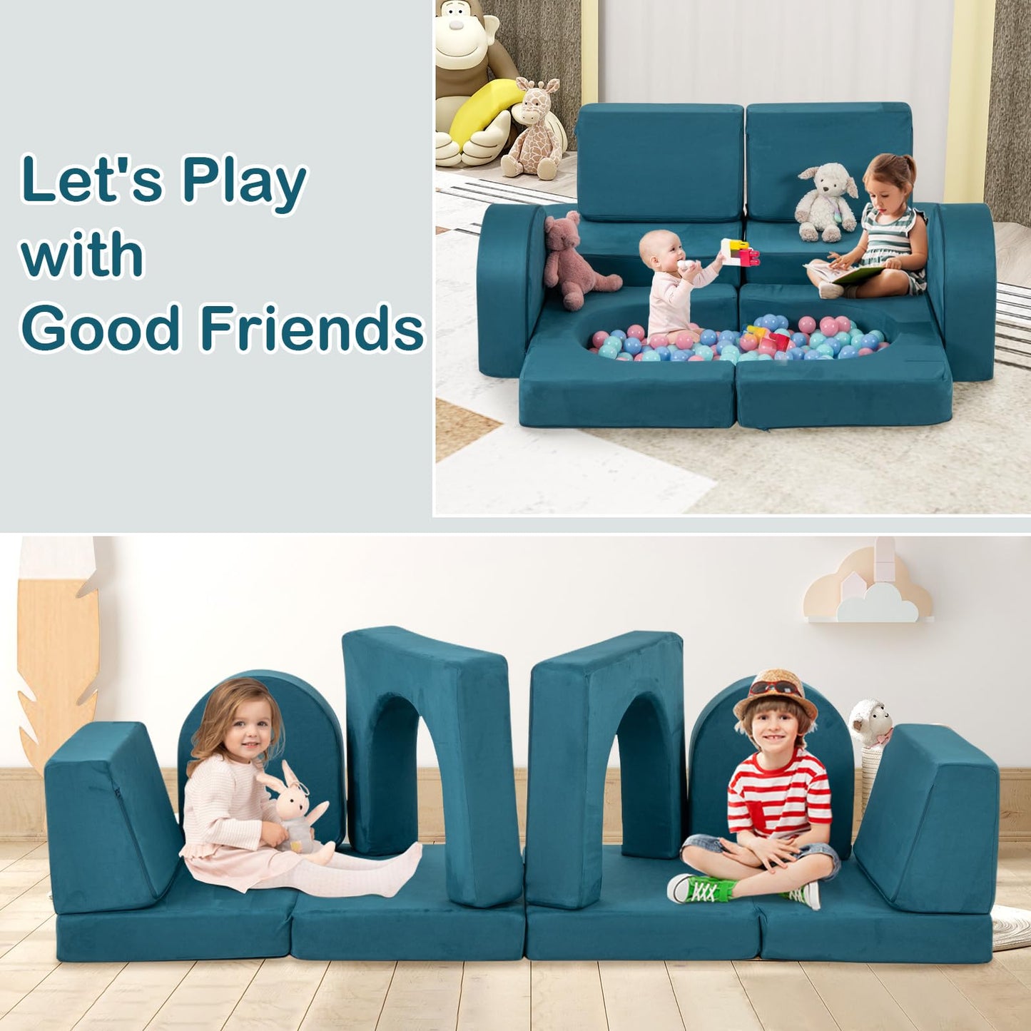 OLAKIDS Modular Kids Play Couch, 8 PCS Toddler Creative Sectional Fort Building Sofa