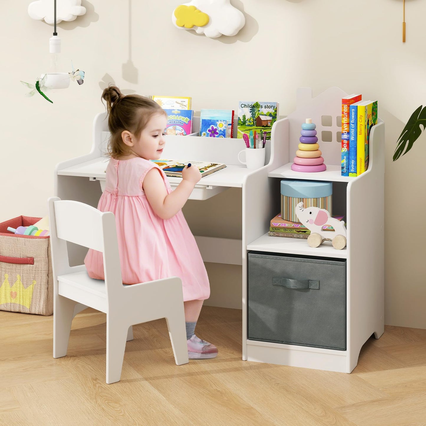 OLAKIDS Kids Table and Chair Set, Toddler Art Craft Play Wood Activity Desk with Chairs, Children Furniture