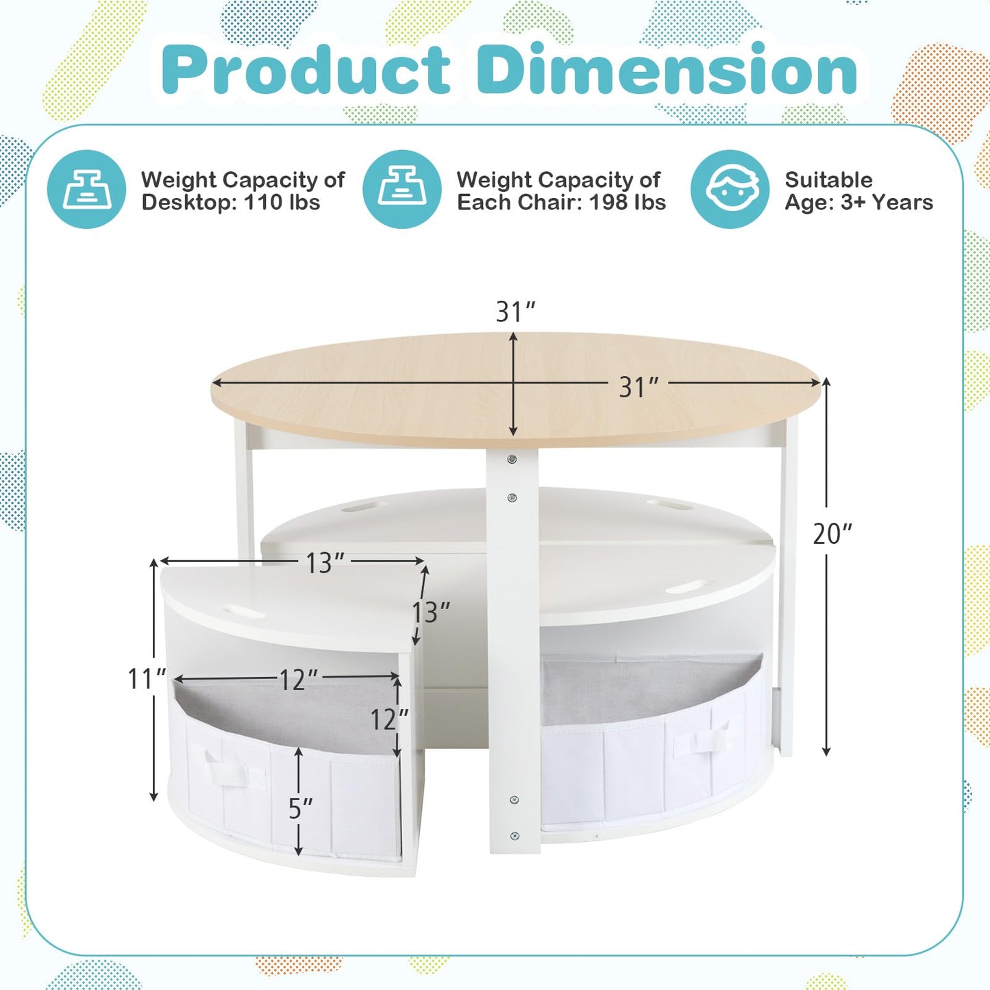 OLAKIDS Toddler Table and Chair Set, Wooden Table and 4 Chairs with Nesting Design, Children Multi-Activity Table