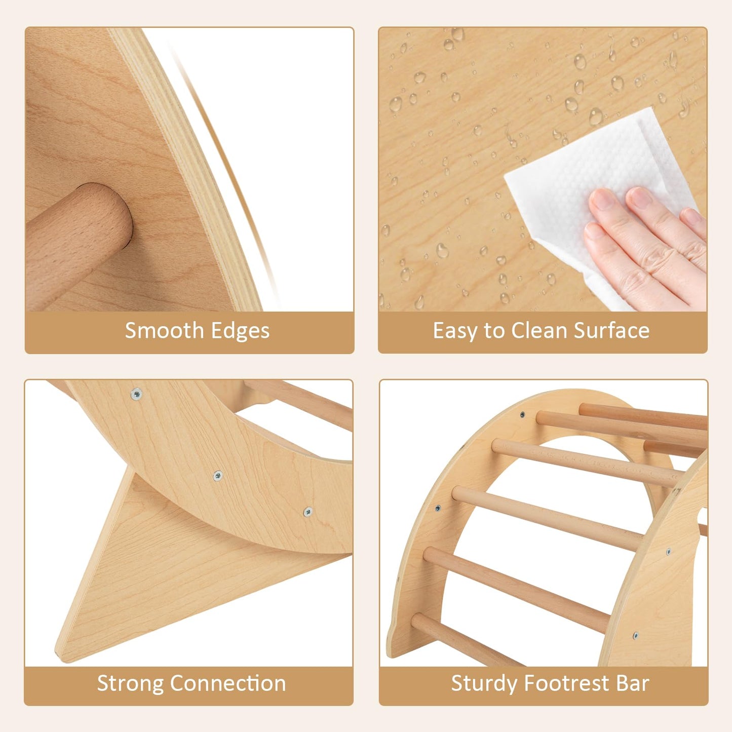 OLAKIDS Wooden Arch Climber Rocker with Soft Cushion, 6 in 1 Montessori Climbing Toys for Toddlers, Gym Playset Gift for Kids