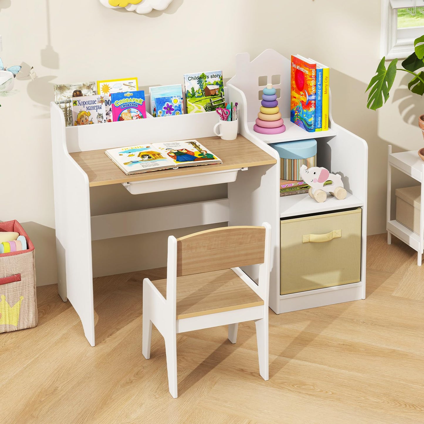 OLAKIDS Kids Table and Chair Set, Toddler Art Craft Play Wood Activity Desk with Chairs, Children Furniture