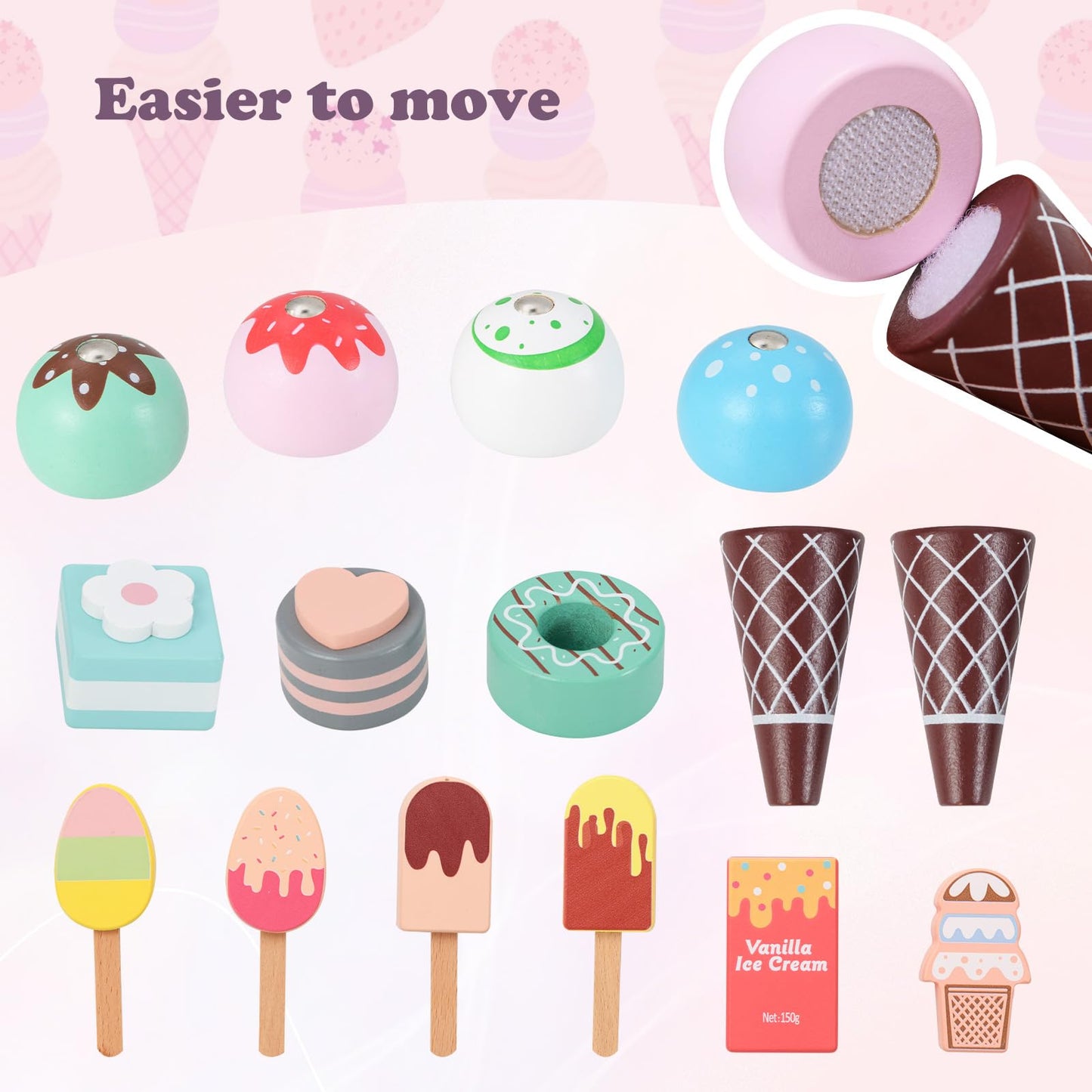 OLAKIDS Ice Cream Cart Grocery Store Marketplace Toy, Market Stand Shop Pretend Play Set with Accessories Gift for Ages 3+