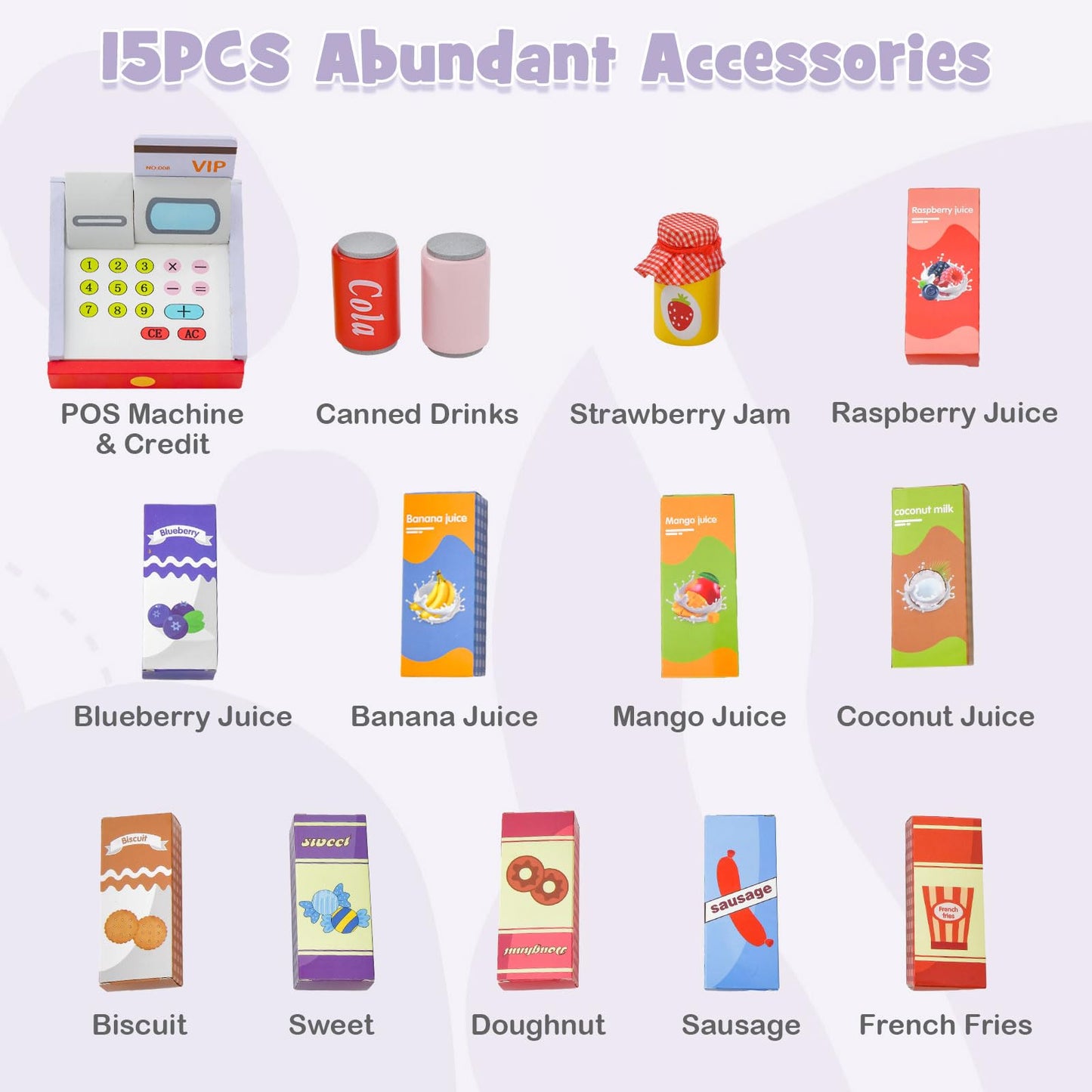 OLAKIDS Kids Grocery Store Playset, Wooden Supermarket Toy Set with Cash Register, Vending Machine, Pretend Play Store