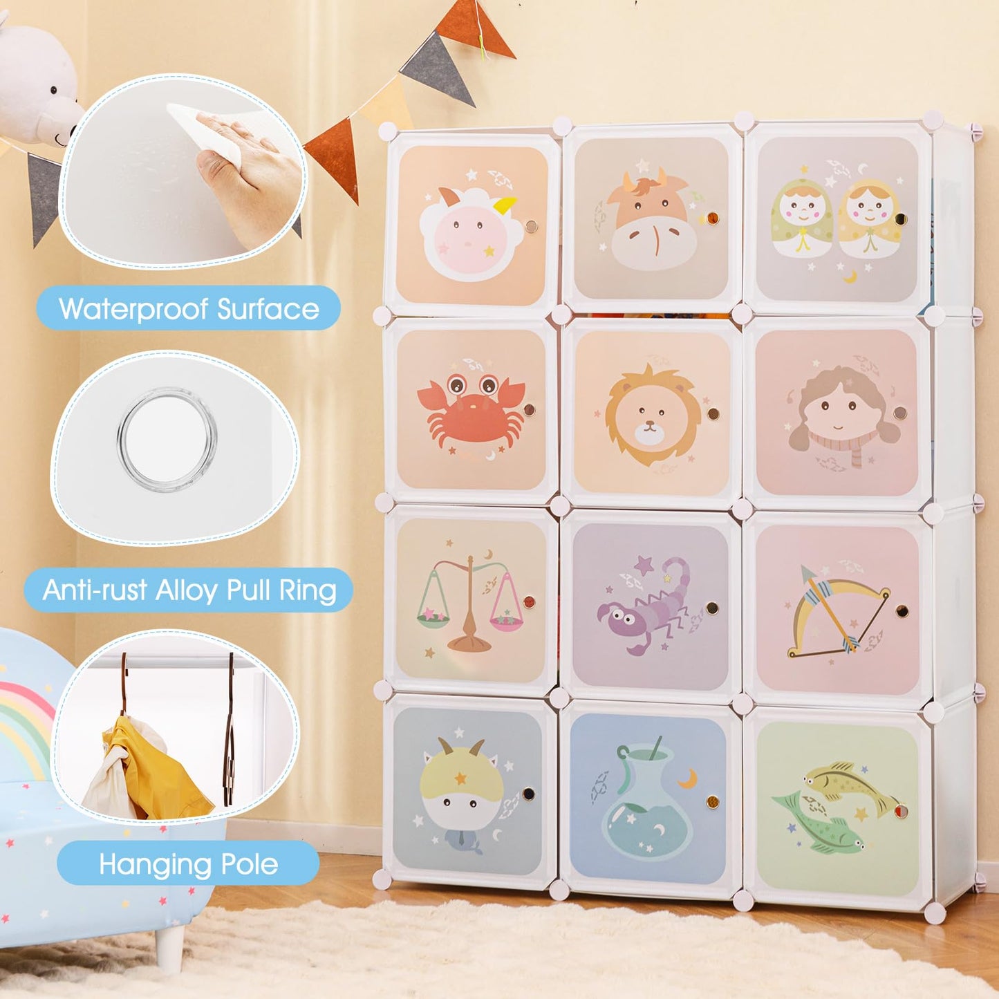 OLAKIDS Children Wardrobe, Kid Closet Portable Baby Dresser Cute for Kids Bedroom Nursery Armoire with Doors