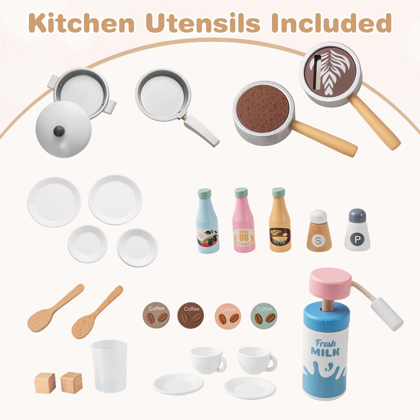 OLAKIDS Kids Kitchen Playset, Toddler Wooden Kitchen Pretend Cooking Toy Set with Coffee Maker