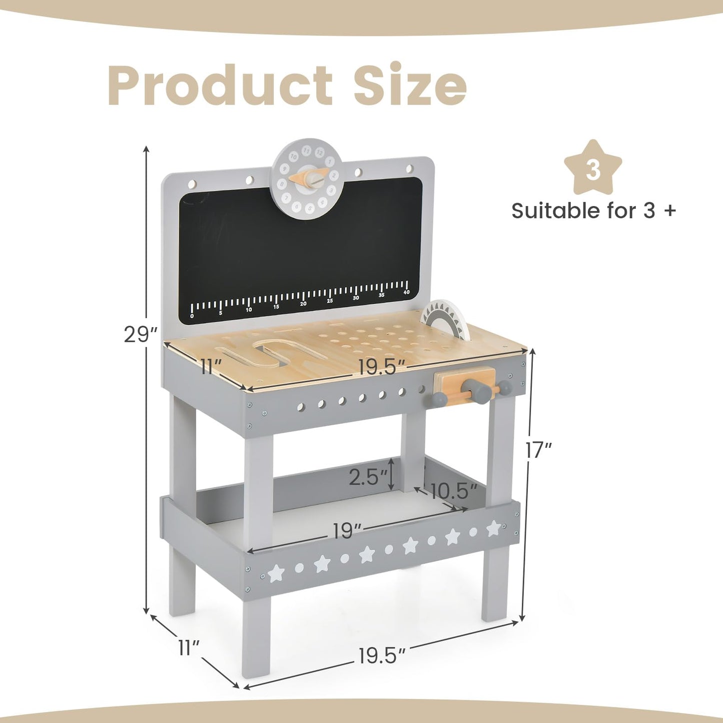 OLAKIDS Tool Bench Set for Toddlers, Kids Wooden Workbench with Blackboard Construction Building Tools and 62 Accessories