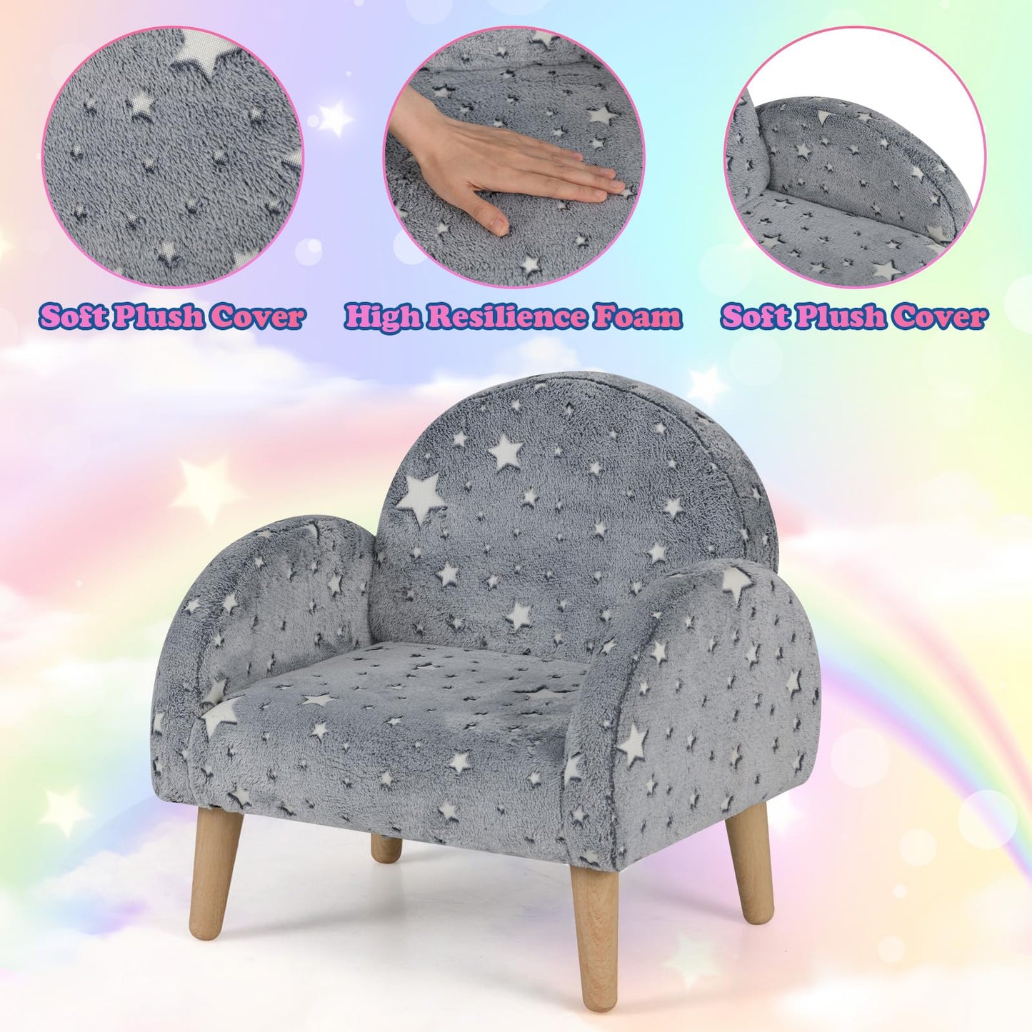 OLAKIDS Kids Sofa with Glow in The Dark, Toddler Armchair Couch, Upholstered Comfy Foam Children Chair for Kindergarten Playroom