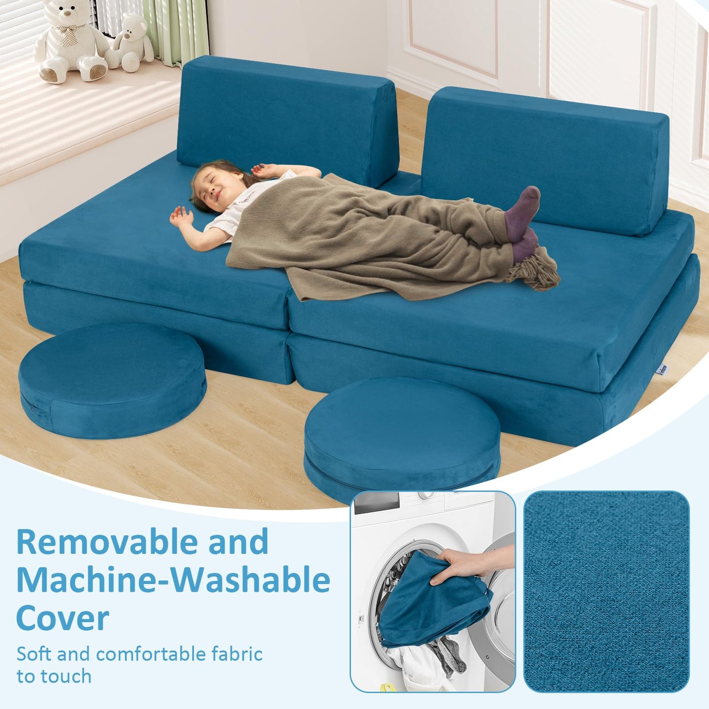 OLAKIDS Modular Kids Play Couch, 6 PCS Toddler Creative Sectional Fort Building Sofa for Playroom, Bedroom