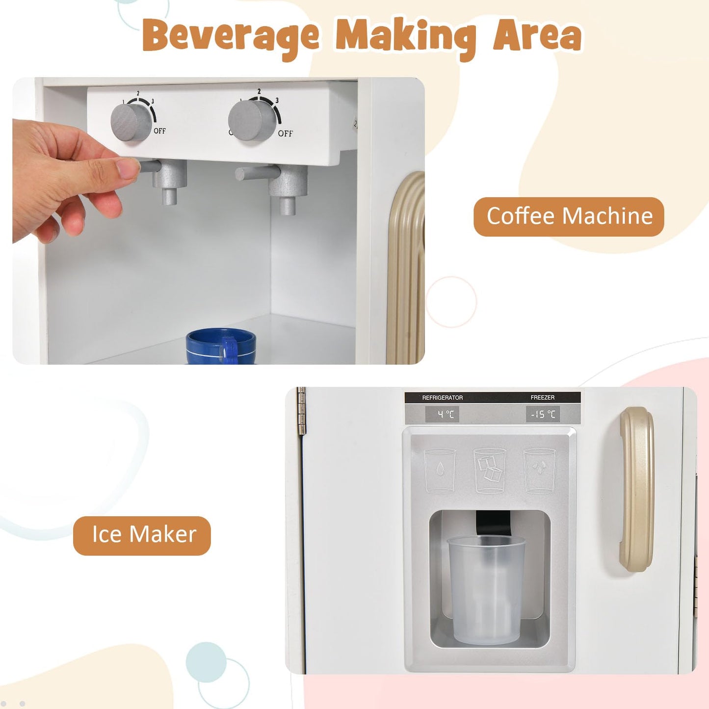 OLAKIDS Kids Kitchen Playset with Lights, Toddler Wooden Pretend Cooking Set with Coffee Maker