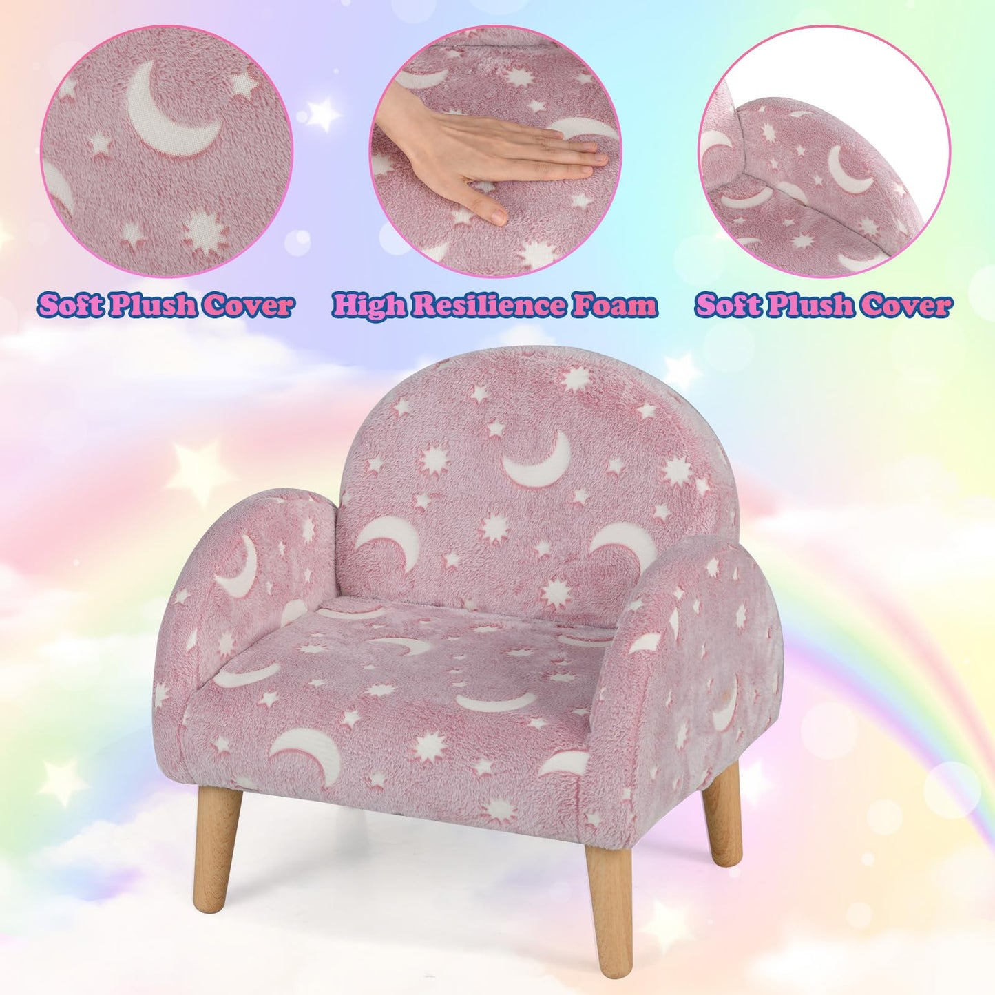 OLAKIDS Kids Sofa with Glow in The Dark, Toddler Armchair Couch, Upholstered Comfy Foam Children Chair for Kindergarten Playroom