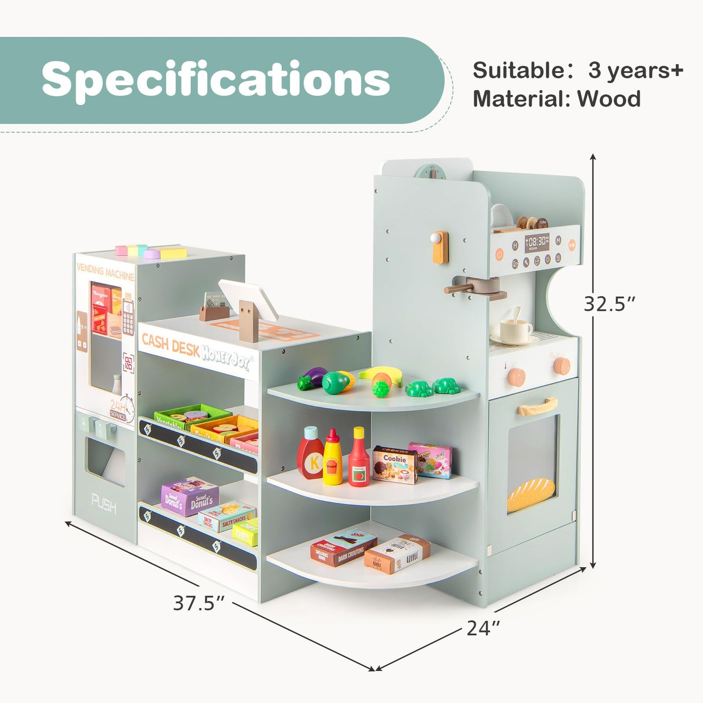 OLAKIDS Grocery Store Playset, Kids Play Store, Wooden Supermarket Playset, Pretend Play Store Gift for Toddler