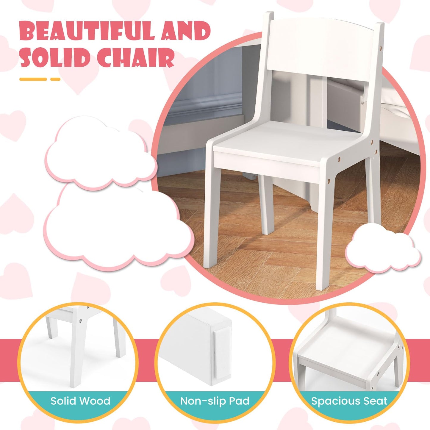 OLAKIDS Kids Vanity, Princess Makeup Desk and Chair Set with Lights Mirror, Pretend Play Vanity Set for Toddler Girls