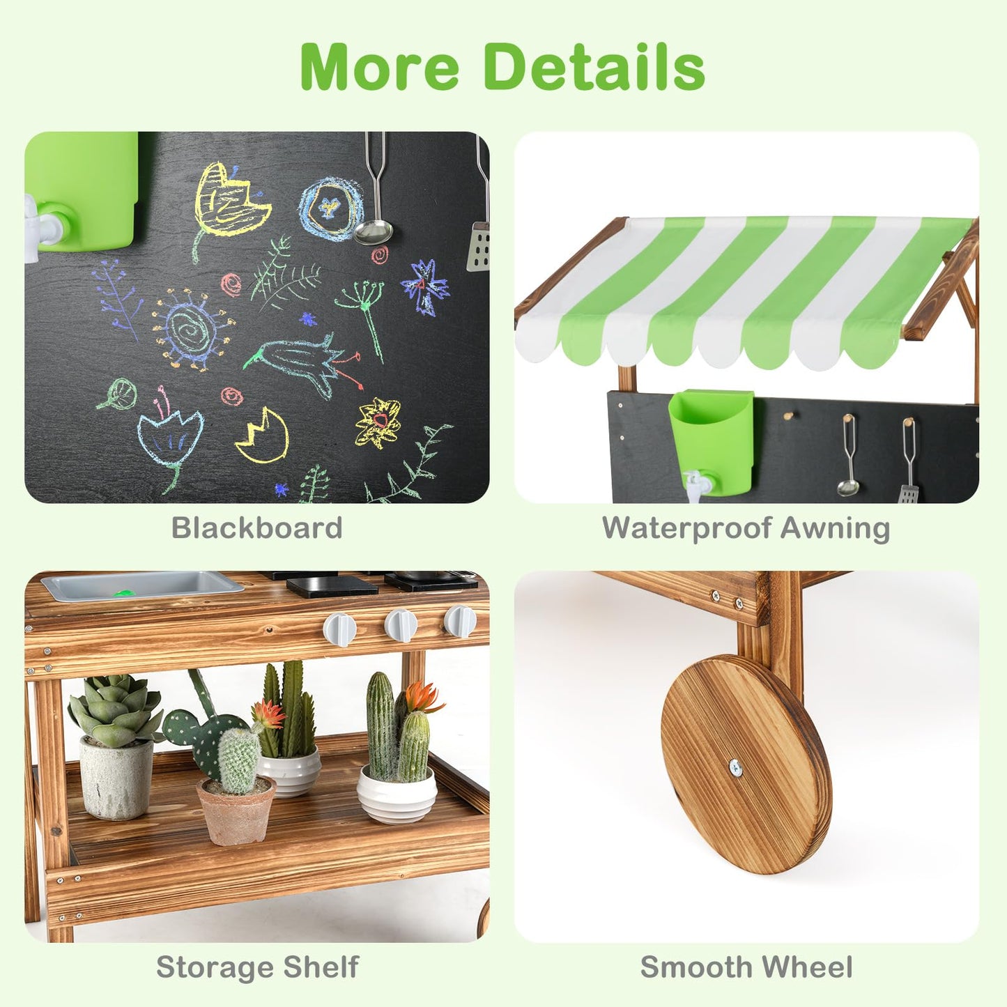 OLAKIDS Mud Kitchen, Outdoor Play Kitchen with Drawing Board, Real Water Flow, Wooden Kids Kitchen Playset Gift