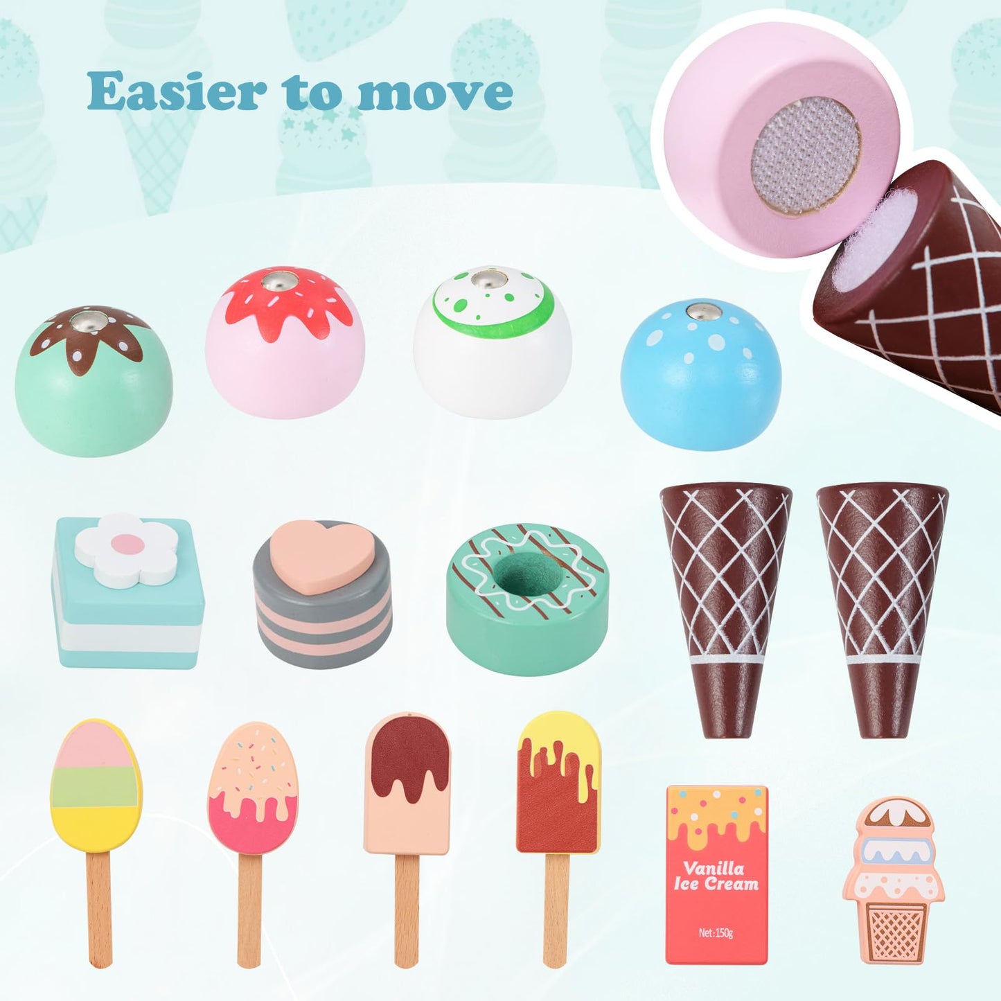 OLAKIDS Ice Cream Cart Grocery Store Marketplace Toy, Market Stand Shop Pretend Play Set with Accessories Gift for Ages 3+