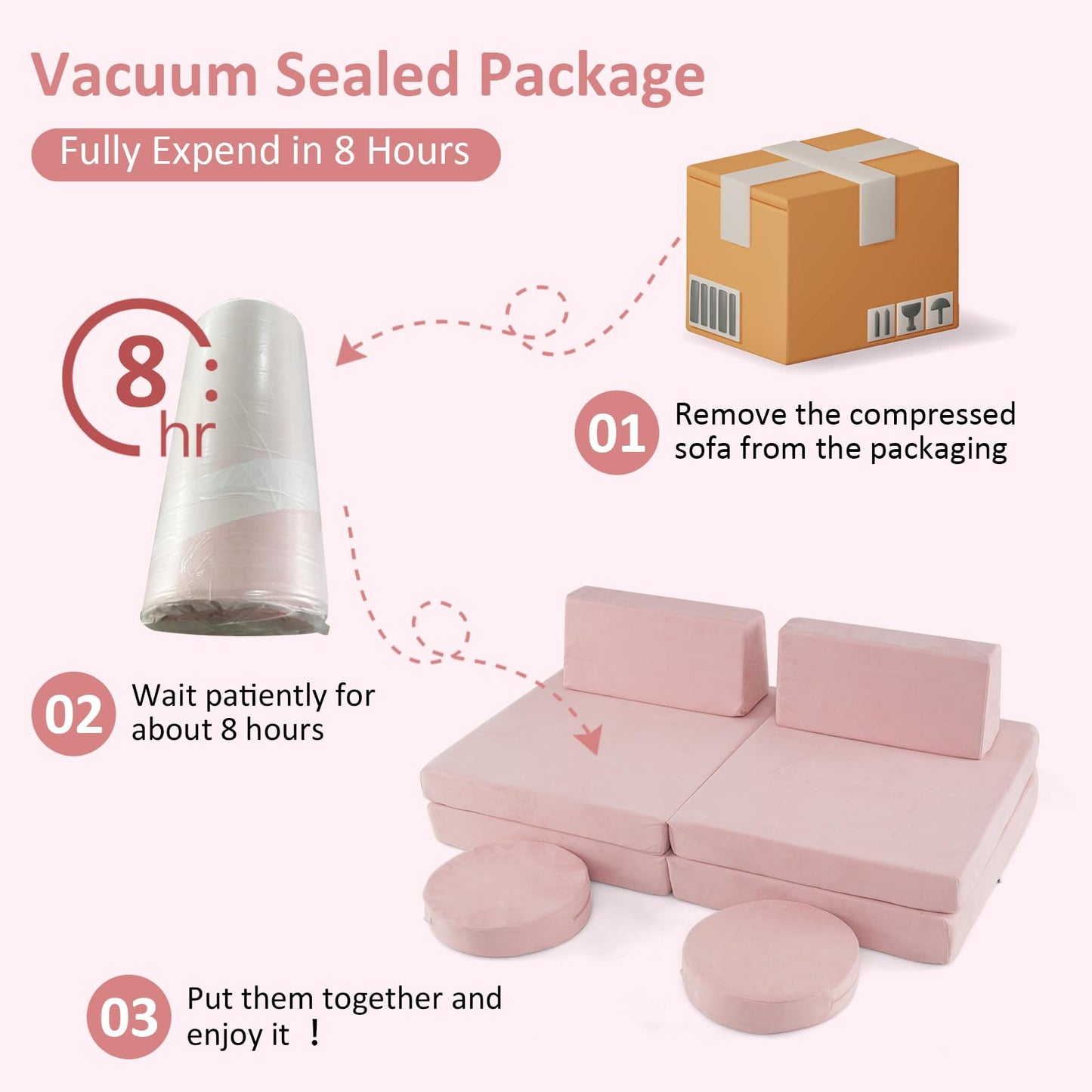 OLAKIDS Modular Kids Play Couch, 6 PCS Toddler Creative Sectional Fort Building Sofa for Playroom, Bedroom