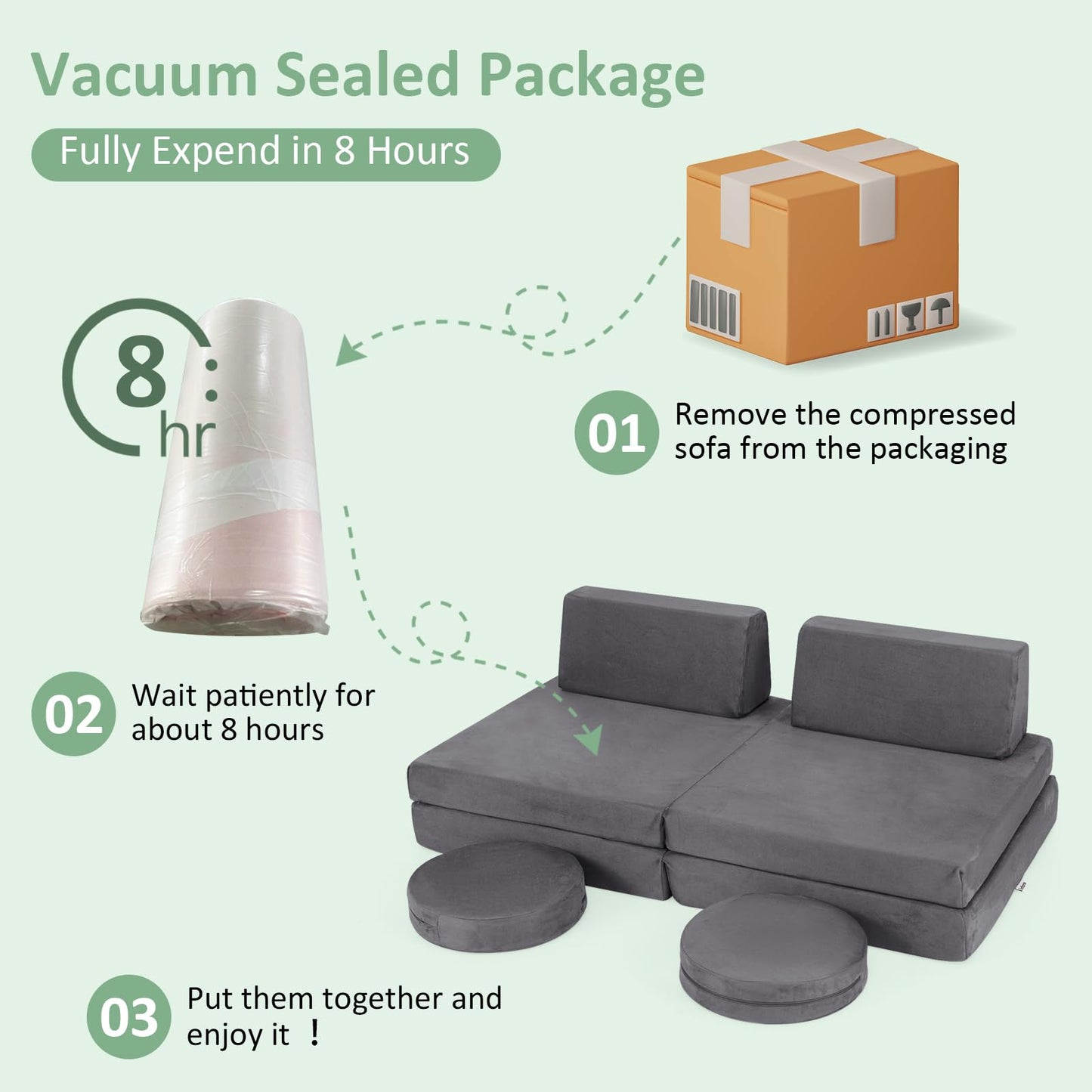 OLAKIDS Modular Kids Play Couch, 6 PCS Toddler Creative Sectional Fort Building Sofa for Playroom, Bedroom