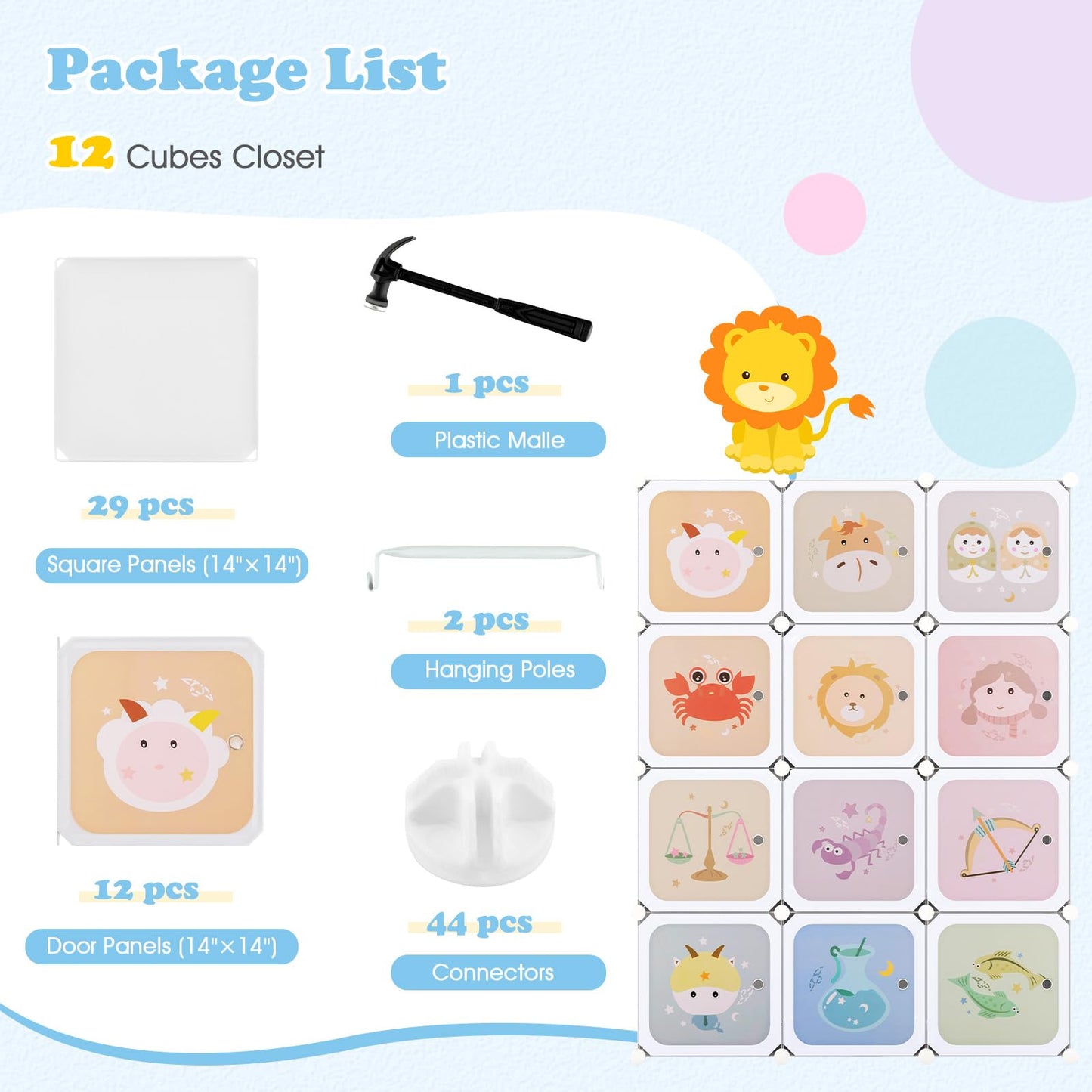 OLAKIDS Children Wardrobe, Kid Closet Portable Baby Dresser Cute for Kids Bedroom Nursery Armoire with Doors