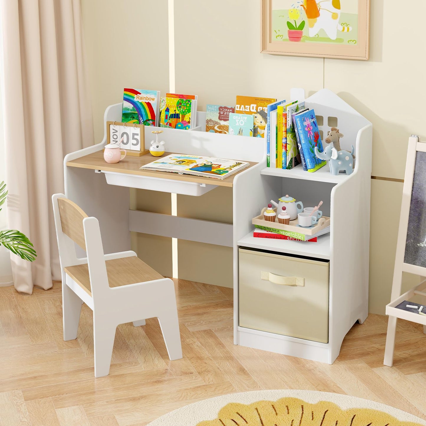 OLAKIDS Kids Table and Chair Set, Toddler Art Craft Play Wood Activity Desk with Chairs, Children Furniture