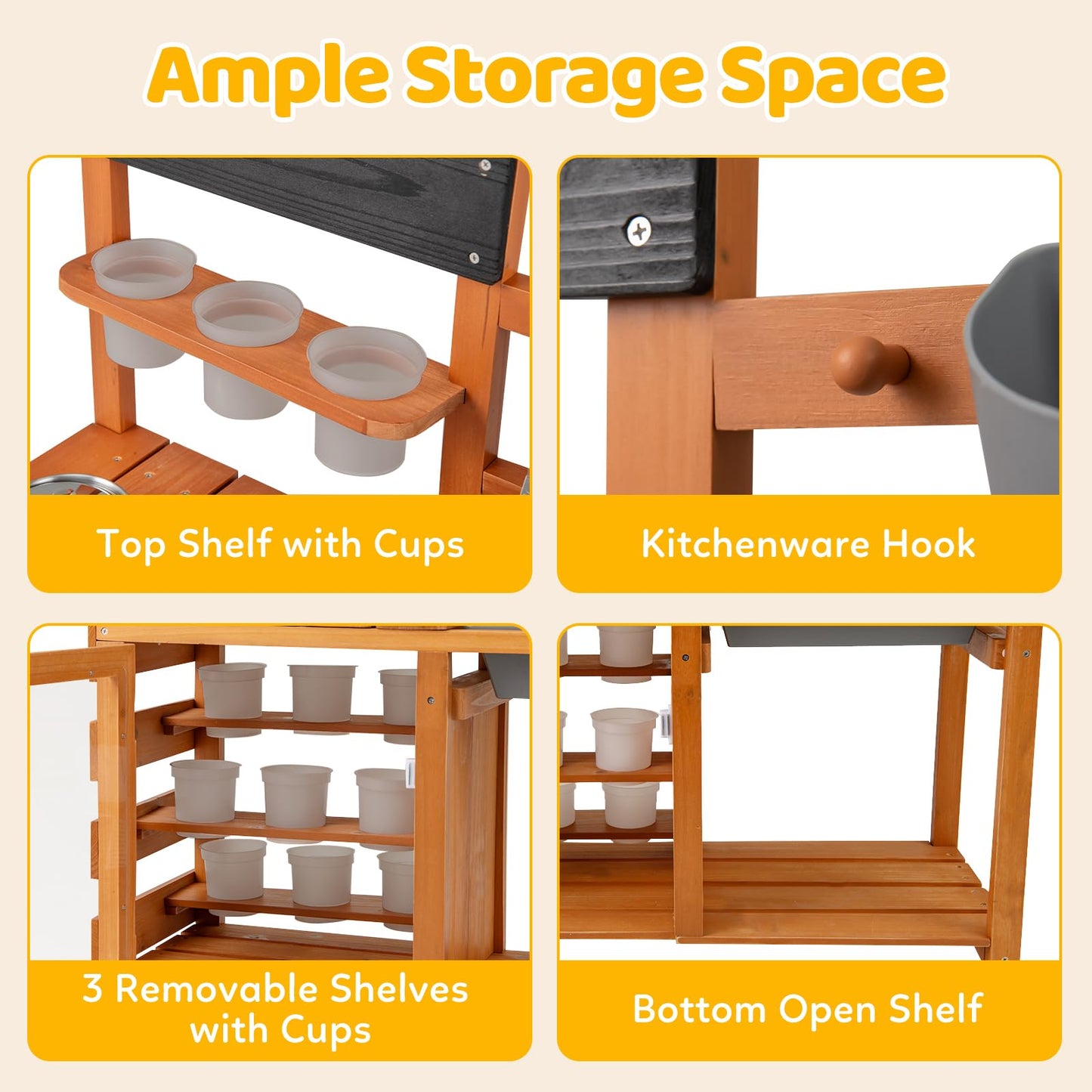 OLAKIDS Mud Kitchen for Kids Outdoor, Wooden Toddler Play Kitchen with Cooking Accessories, Toy Playset for Backyard Garden