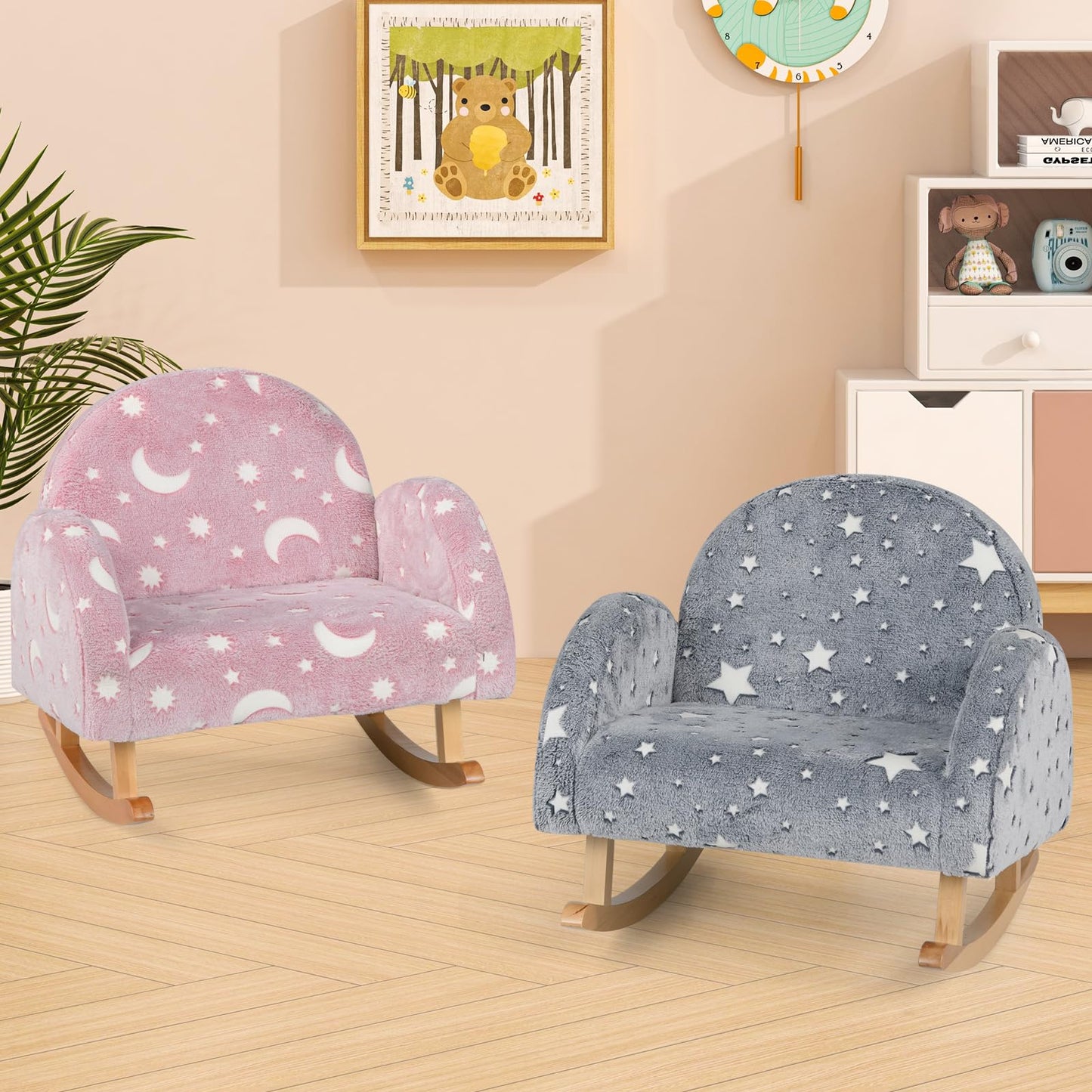 OLAKIDS Kids Sofa with Glow in The Dark, Toddler Rocking Chair, Upholstered Comfy Foam Children Chair for Kindergarten Playroom