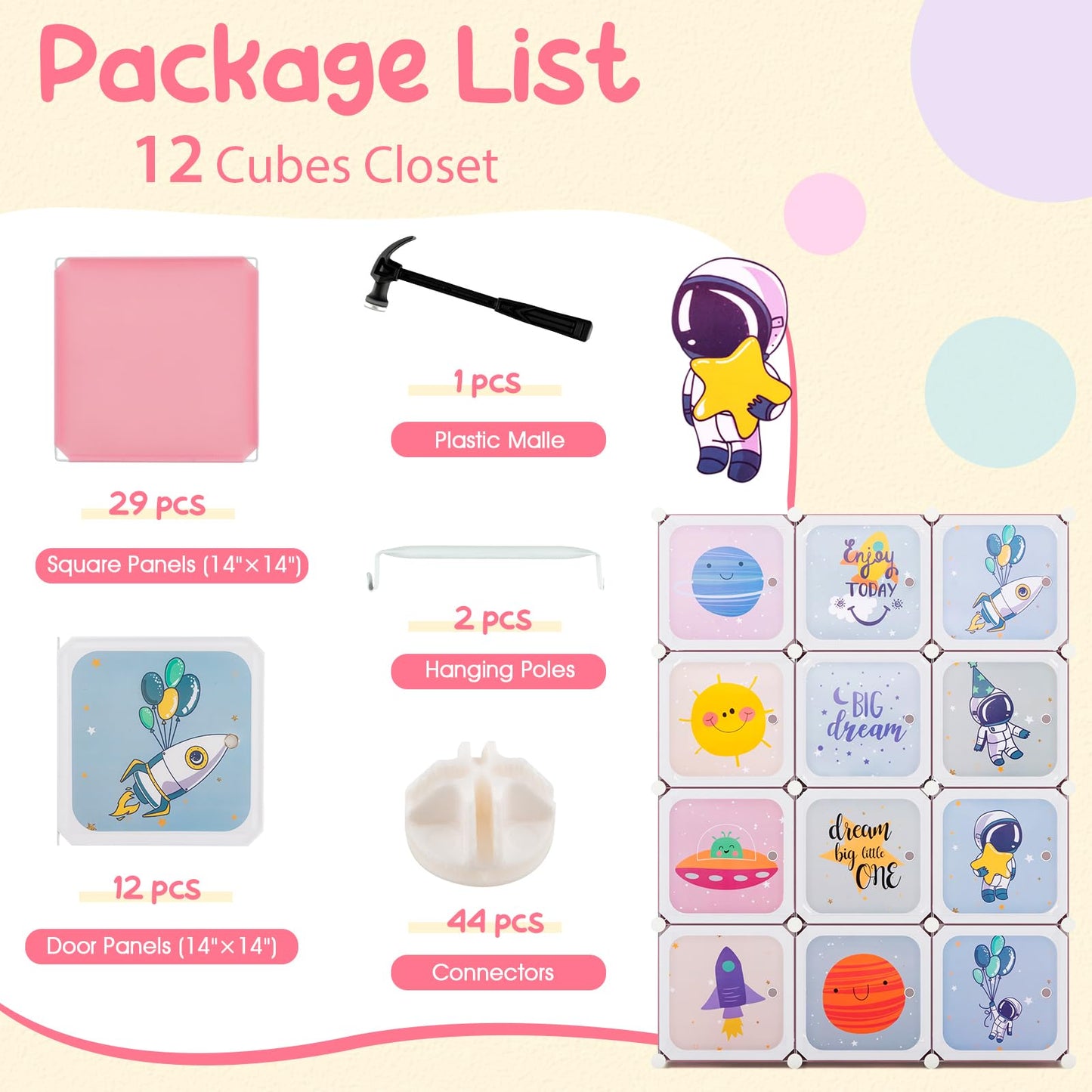 OLAKIDS Children Wardrobe, Cute for Kids Bedroom Nursery Armoire with 12 Cube, Kid Clothes Storage Organizer