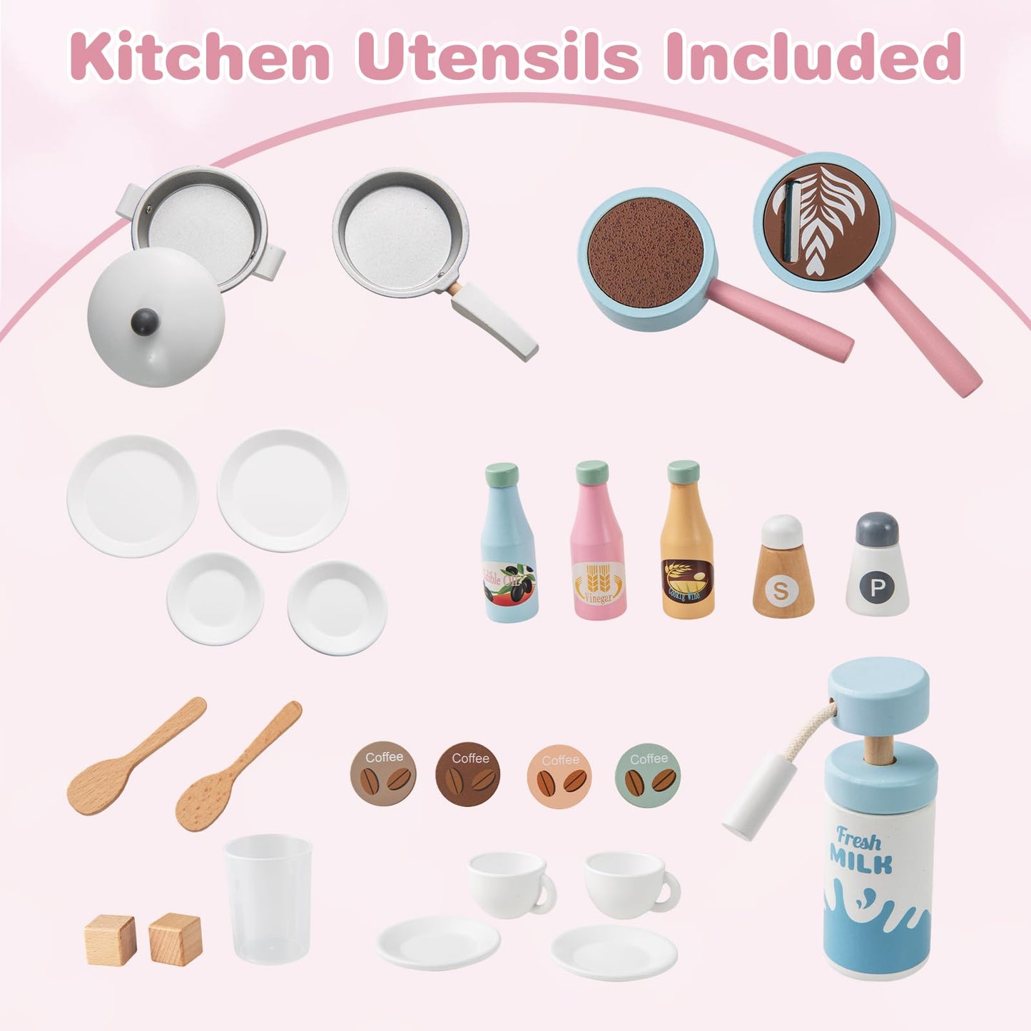 OLAKIDS Kids Kitchen Playset, Toddler Wooden Kitchen Pretend Cooking Toy Set with Coffee Maker