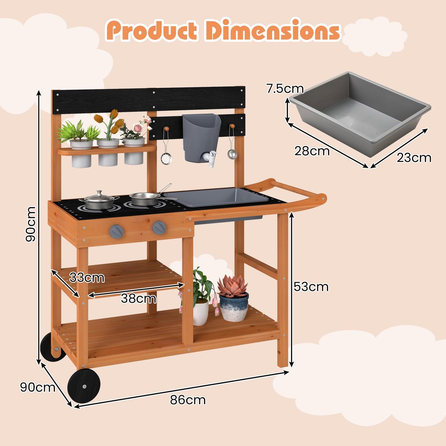OLAKIDS Mud Kitchen for Kids Outdoor, Wooden Toddler Play Kitchen with Cooking Accessories, Toy Playset for Backyard Garden