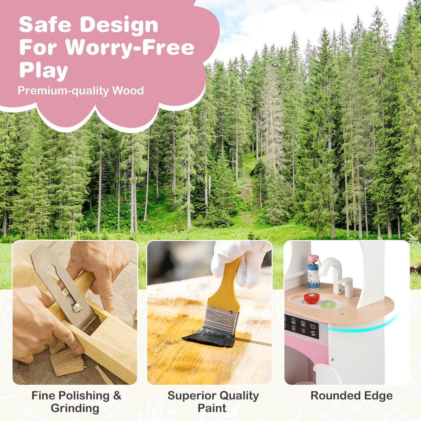 OLAKIDS Corner Kids Kitchen Playset, Toddler Wooden Pretend Cooking Set with Lights Sounds Coffee Machine Washing Machine