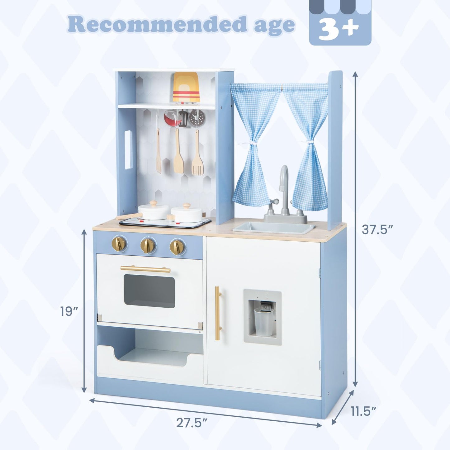 OLAKIDS Kid Kitchen Playset, Toddler Wooden Pretend Cooking Set with Realistic Light & Sound, Stove, Microwave