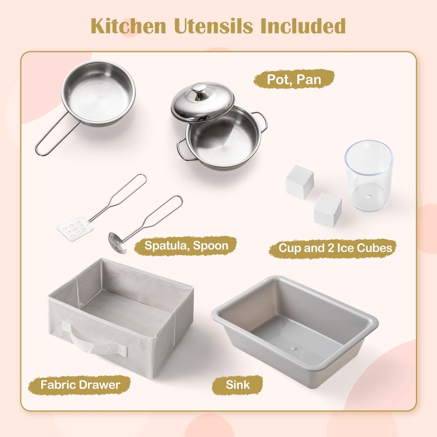 OLAKIDS Kids Kitchen Playset, Toddler Wooden Pretend Cooking Toy Set with Acrylic Drawing Board Ice Machine Dishwasher