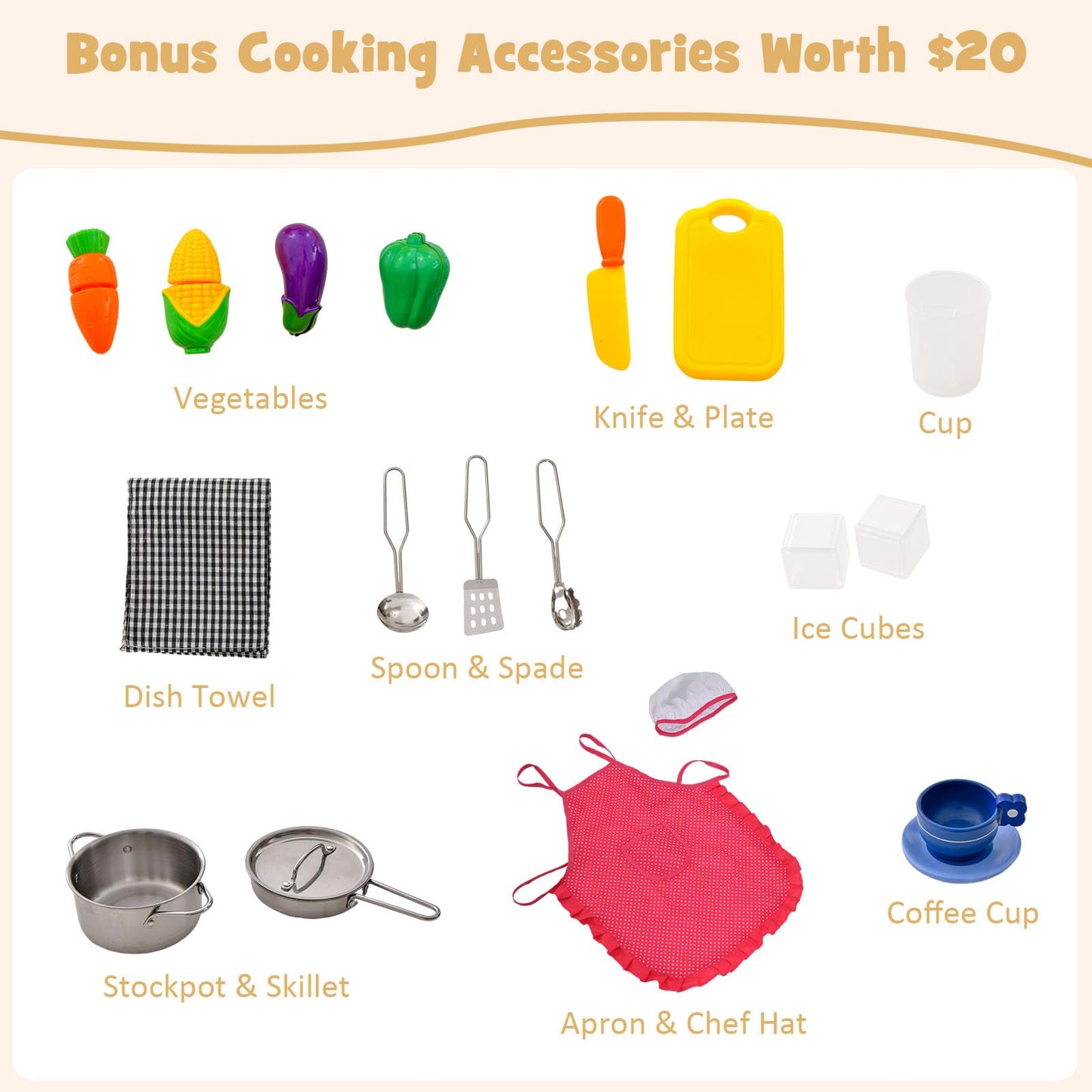 OLAKIDS Kids Kitchen Playset with Lights, Toddler Wooden Pretend Cooking Set with Coffee Maker