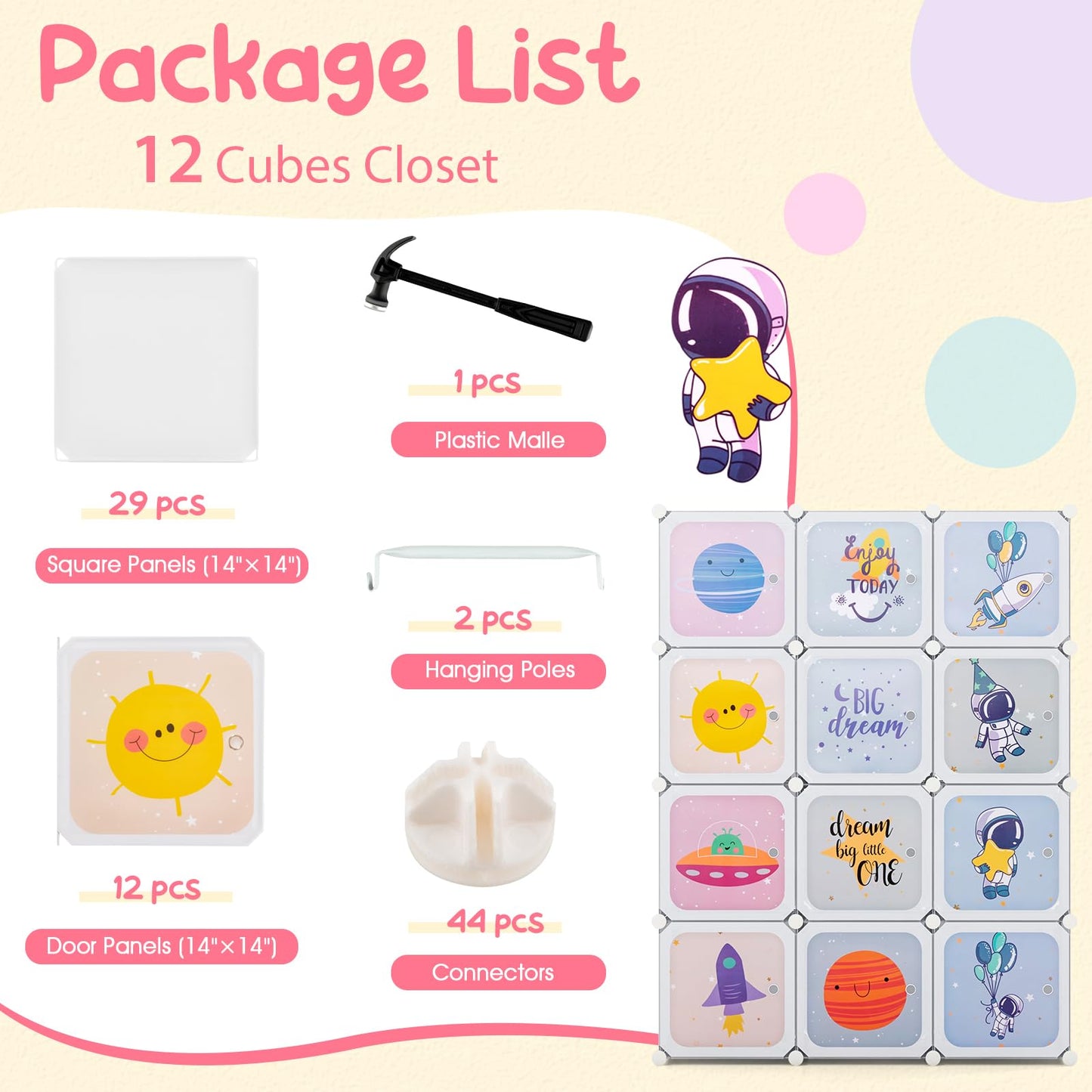 OLAKIDS Children Wardrobe, Cute for Kids Bedroom Nursery Armoire with 12 Cube, Kid Clothes Storage Organizer