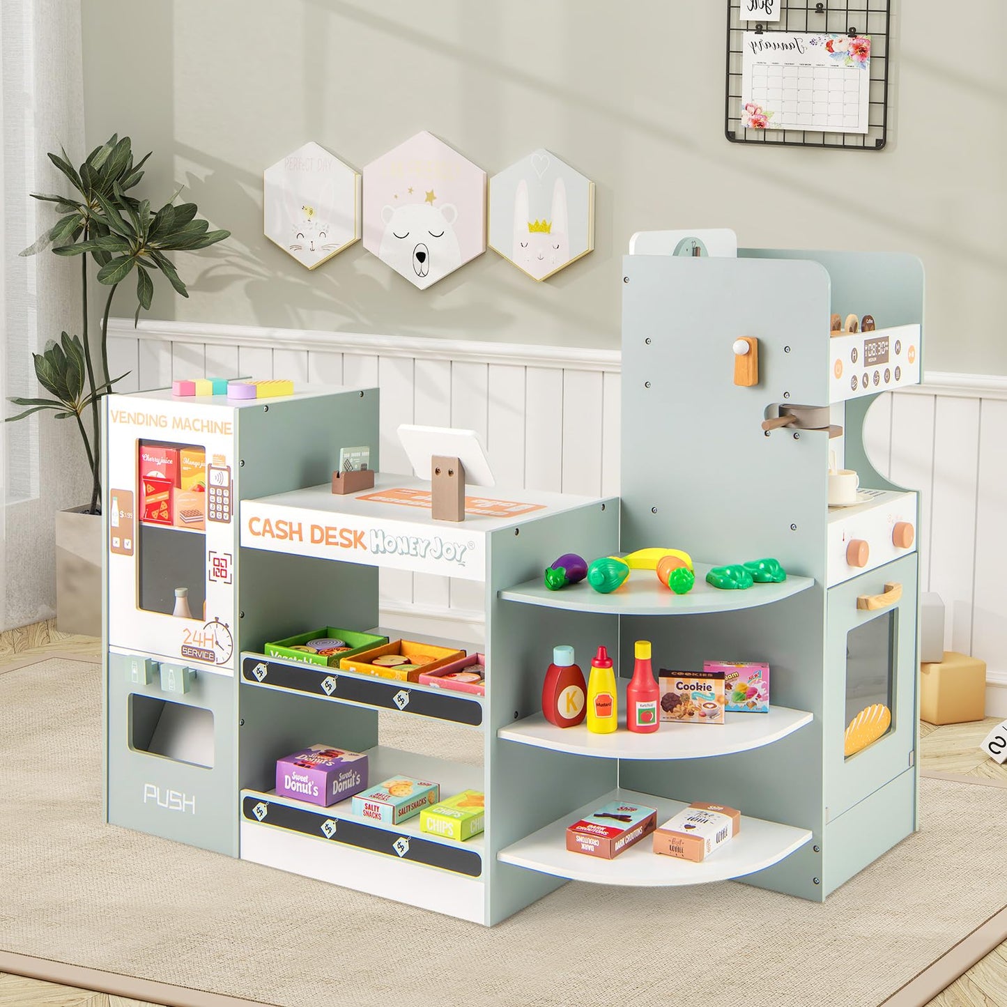 OLAKIDS Grocery Store Playset, Kids Play Store, Wooden Supermarket Playset, Pretend Play Store Gift for Toddler