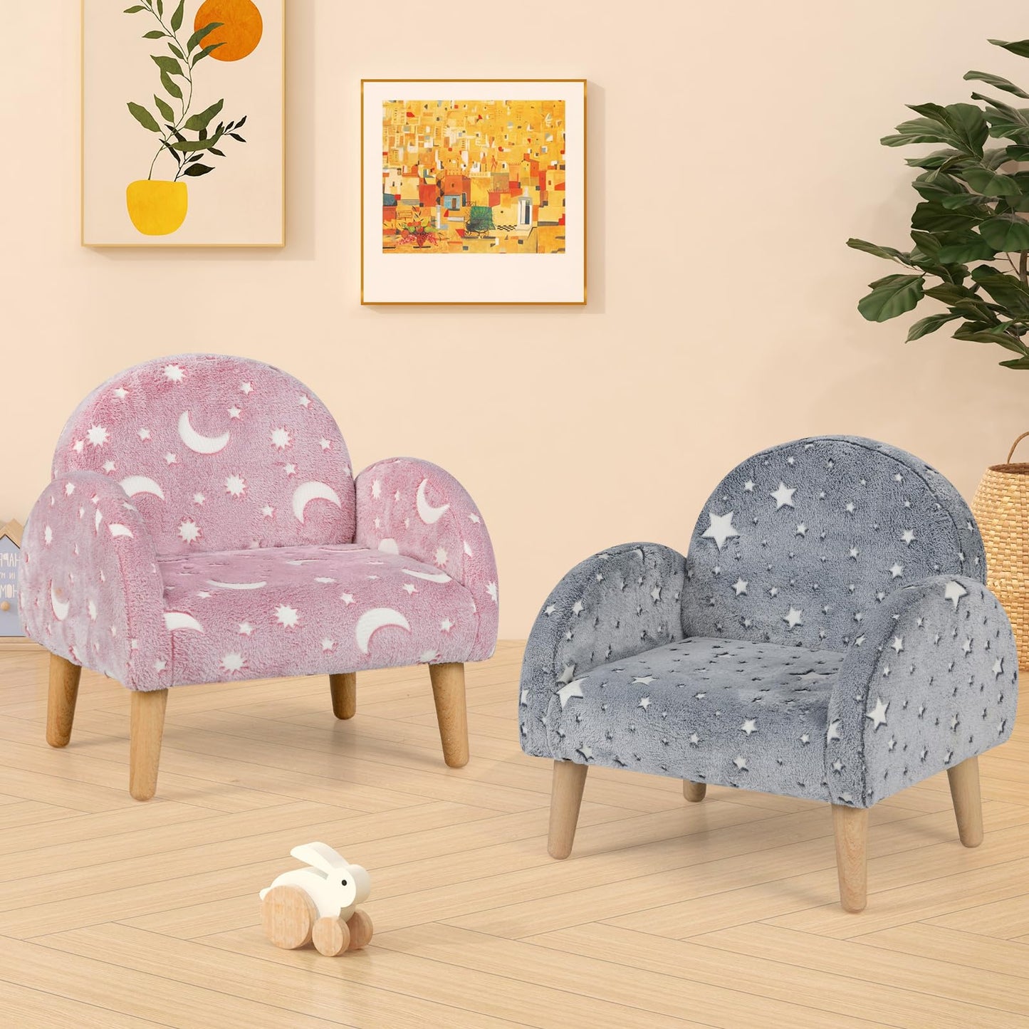 OLAKIDS Kids Sofa with Glow in The Dark, Toddler Armchair Couch, Upholstered Comfy Foam Children Chair for Kindergarten Playroom