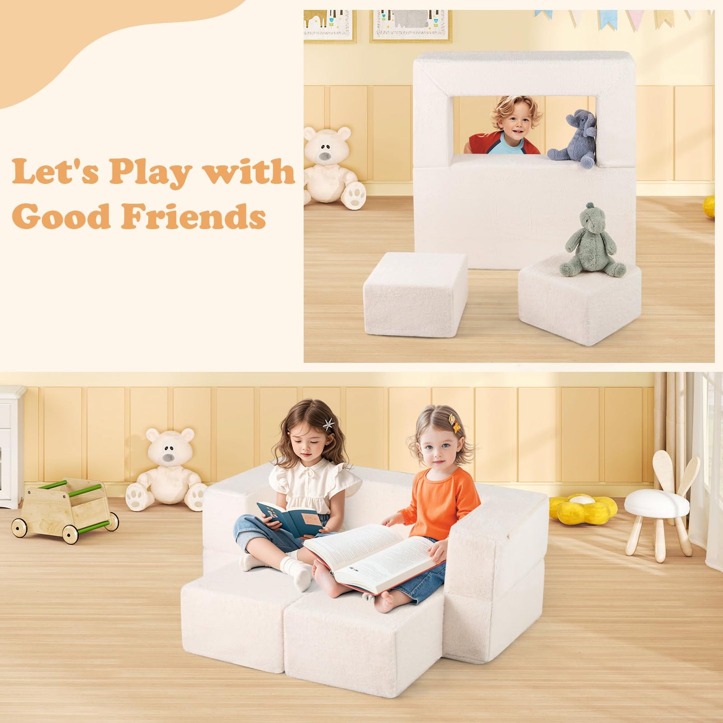OLAKIDS Modular Kids Play Couch, Toddler Sectional Fort Building Sofa for Playroom, Bedroom, Convertible Soft Foam Furniture