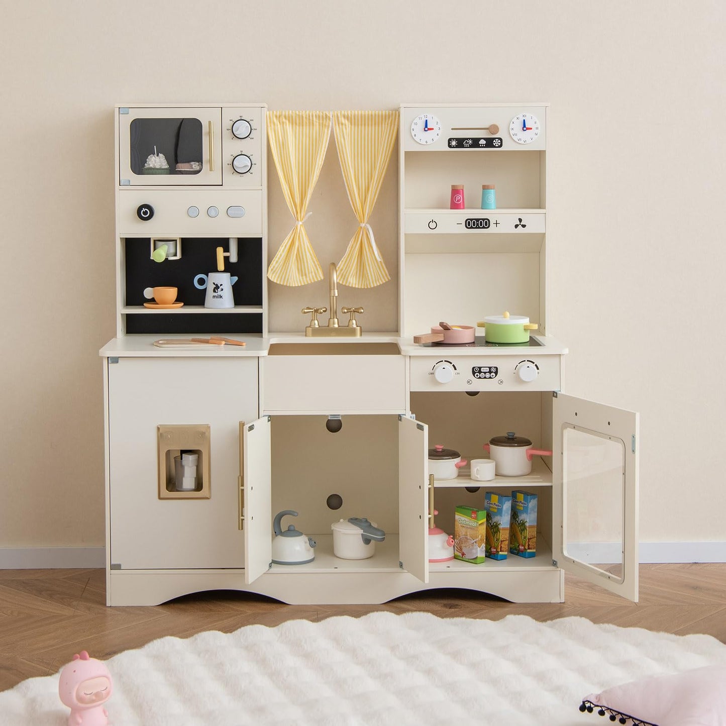 OLAKIDS Kids Kitchen Playset Cooking Toy Kitchen Set with Coffee Machine Stove Removable Sink Microwave Storage Cabinet