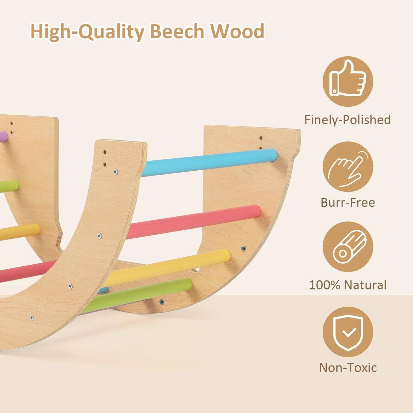 OLAKIDS Wooden Arch Climber Rocker with Soft Cushion, 6 in 1 Montessori Climbing Toys for Toddlers, Gym Playset Gift for Kids