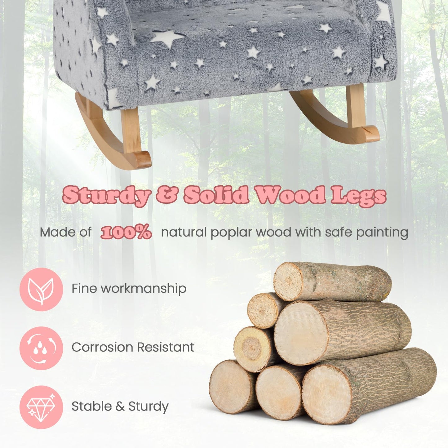 OLAKIDS Kids Sofa with Glow in The Dark, Toddler Rocking Chair, Upholstered Comfy Foam Children Chair for Kindergarten Playroom