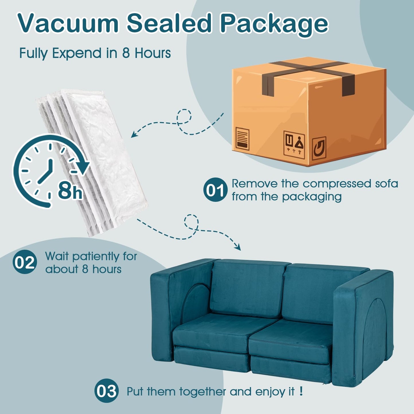 OLAKIDS Modular Kids Play Couch, 8 PCS Toddler Creative Sectional Fort Building Sofa