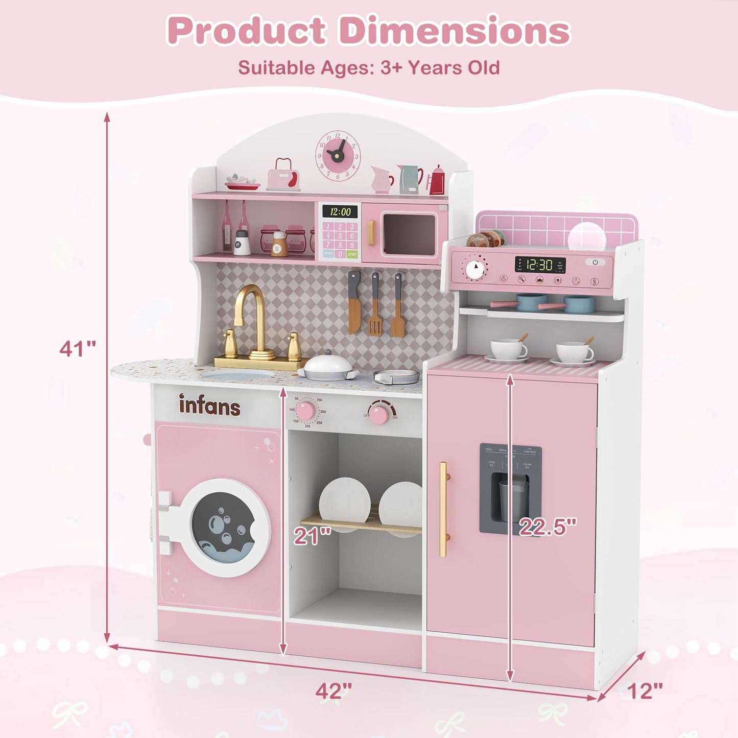 OLAKIDS Kids Kitchen Playset, Toddler Wooden Kitchen Pretend Cooking Toy Set with Coffee Maker