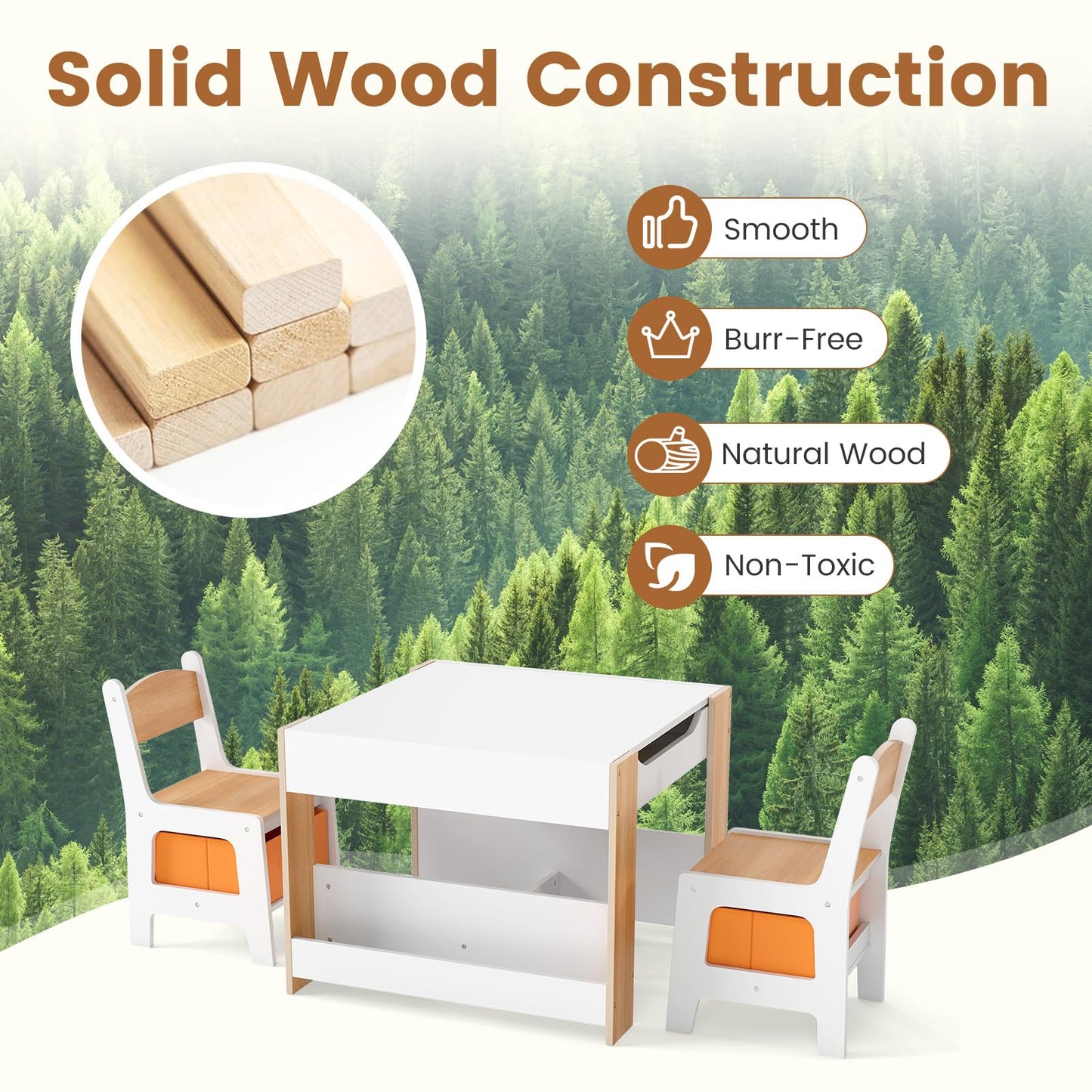 OLAKIDS Kids Table and Chair Set, 4 in 1 Building Block Wooden Activity Desk with Reversible Tabletop for Toddlers