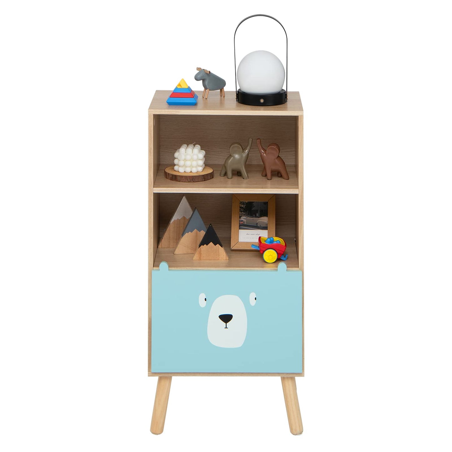 OLAKIDS Kids Bookcase Toy Storage Organizer, Children Storage Cabinet with Slide Drawer and 2 Cubes