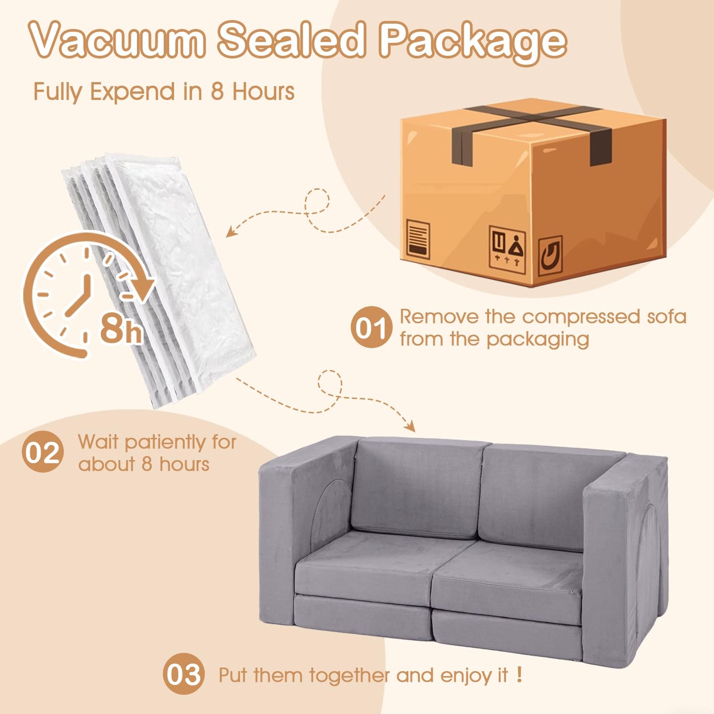 OLAKIDS Modular Kids Play Couch, 8 PCS Toddler Creative Sectional Fort Building Sofa