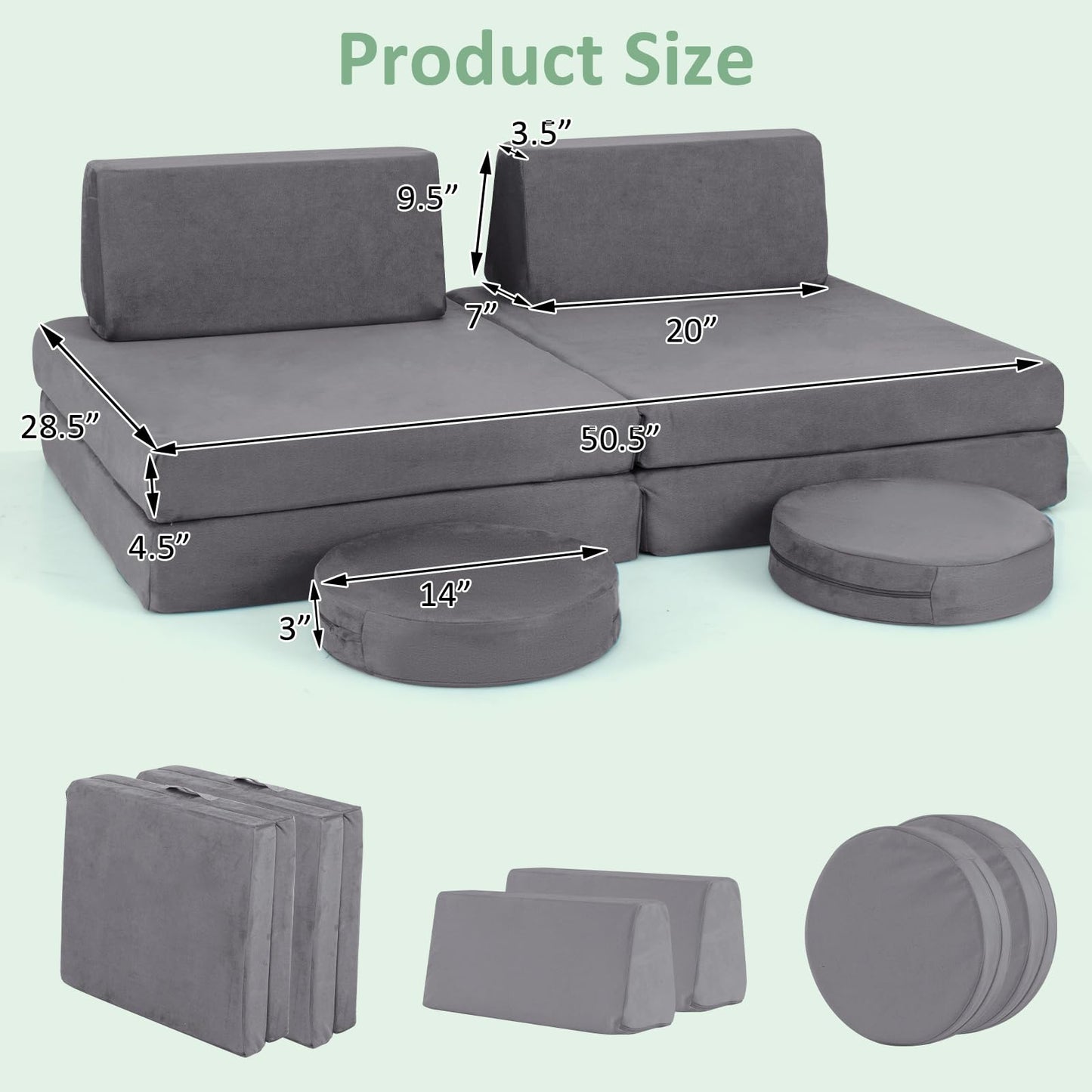 OLAKIDS Modular Kids Play Couch, 6 PCS Toddler Creative Sectional Fort Building Sofa for Playroom, Bedroom