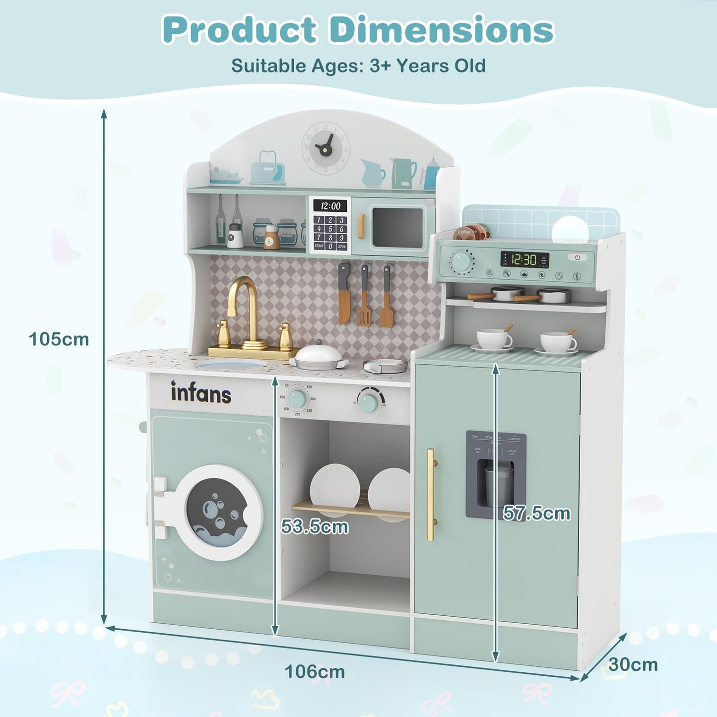 OLAKIDS Kids Kitchen Playset, Toddler Wooden Kitchen Pretend Cooking Toy Set with Coffee Maker