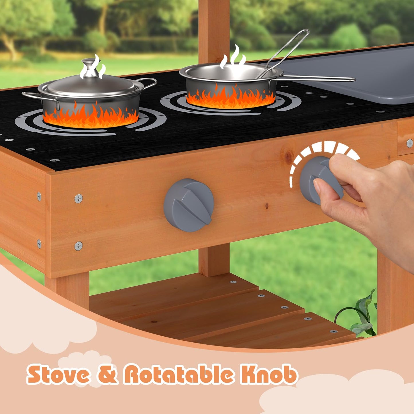 OLAKIDS Mud Kitchen for Kids Outdoor, Wooden Toddler Play Kitchen with Cooking Accessories, Toy Playset for Backyard Garden