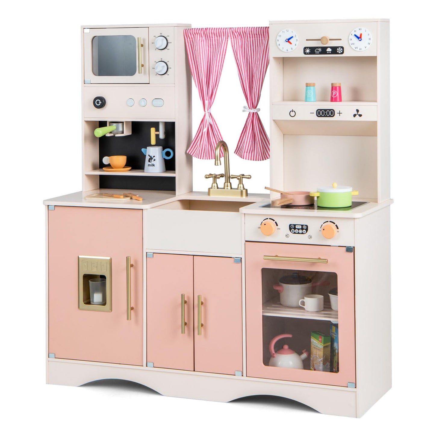 OLAKIDS Kids Kitchen Playset Cooking Toy Kitchen Set with Coffee Machine Stove Removable Sink Microwave Storage Cabinet