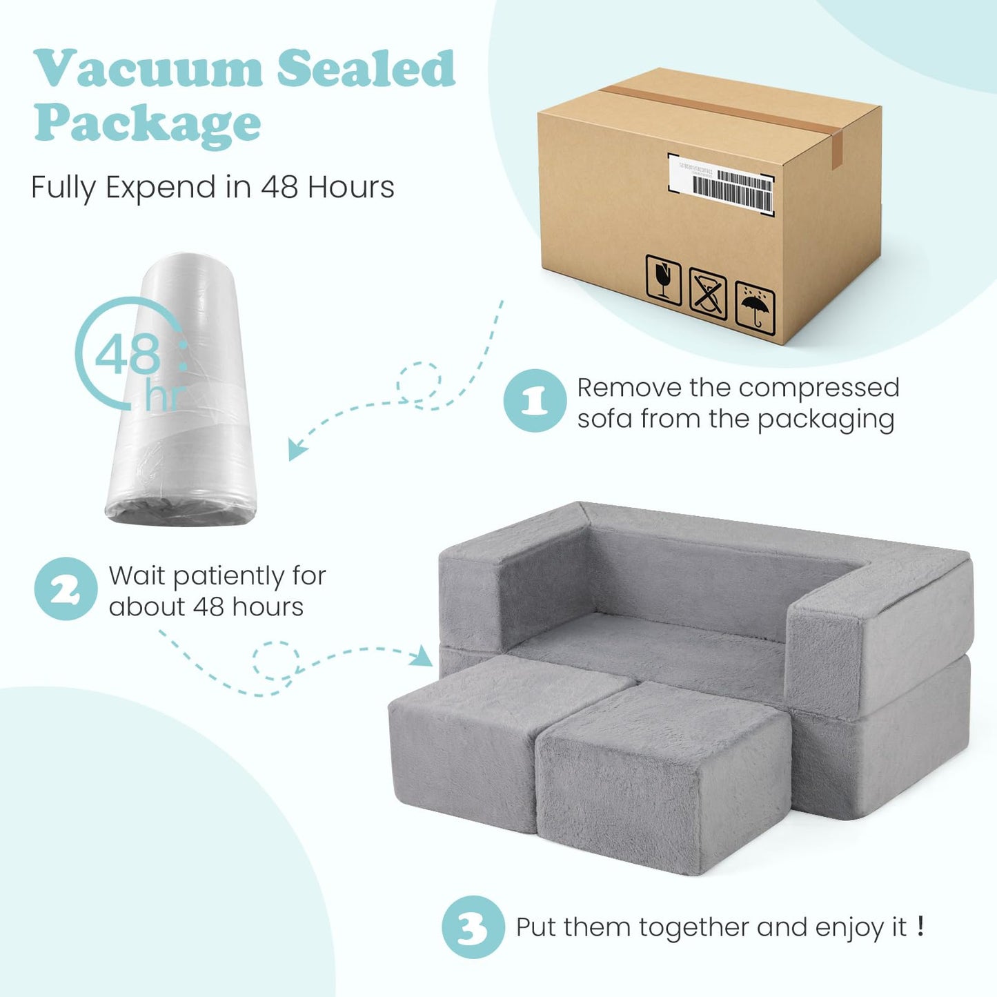 OLAKIDS Modular Kids Play Couch, Toddler Sectional Fort Building Sofa for Playroom, Bedroom, Convertible Soft Foam Furniture