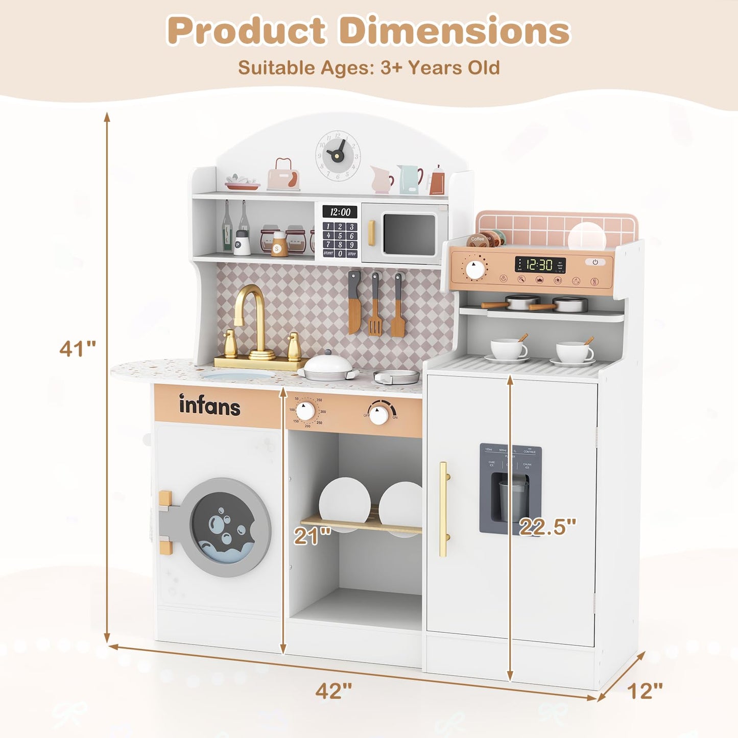 OLAKIDS Kids Kitchen Playset, Toddler Wooden Kitchen Pretend Cooking Toy Set with Coffee Maker