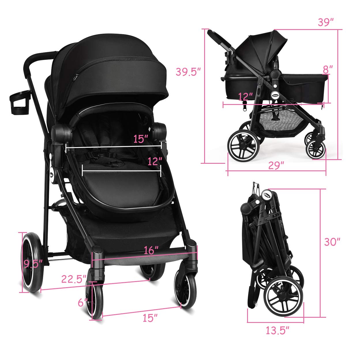 Roll over image to zoom innINFANS store 2 in 1 Baby Stroller, High Landscape Infant St